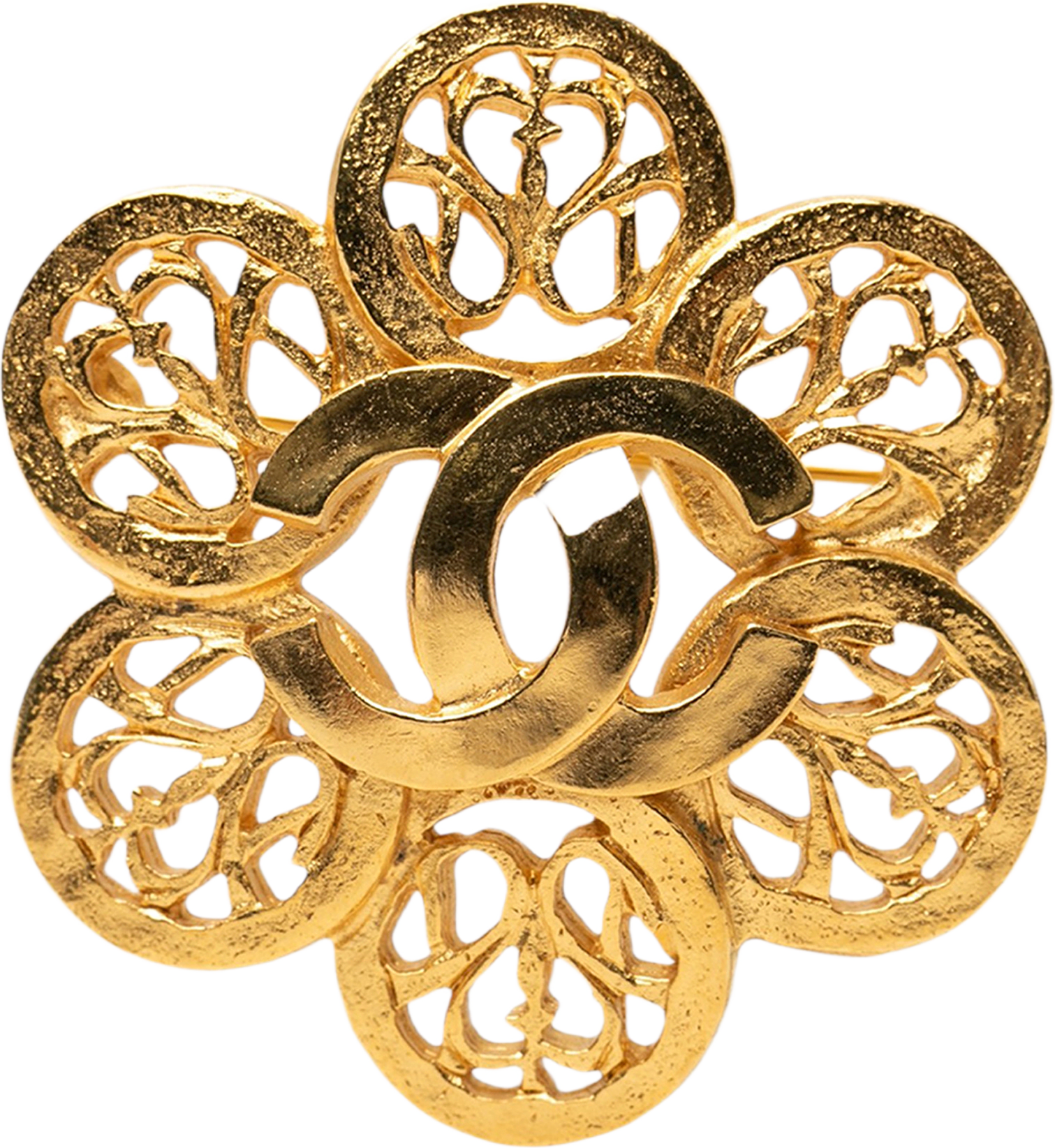 Chanel Cc Gold Plated Flower Brooch, från Luxclusif, i färgen gold.
