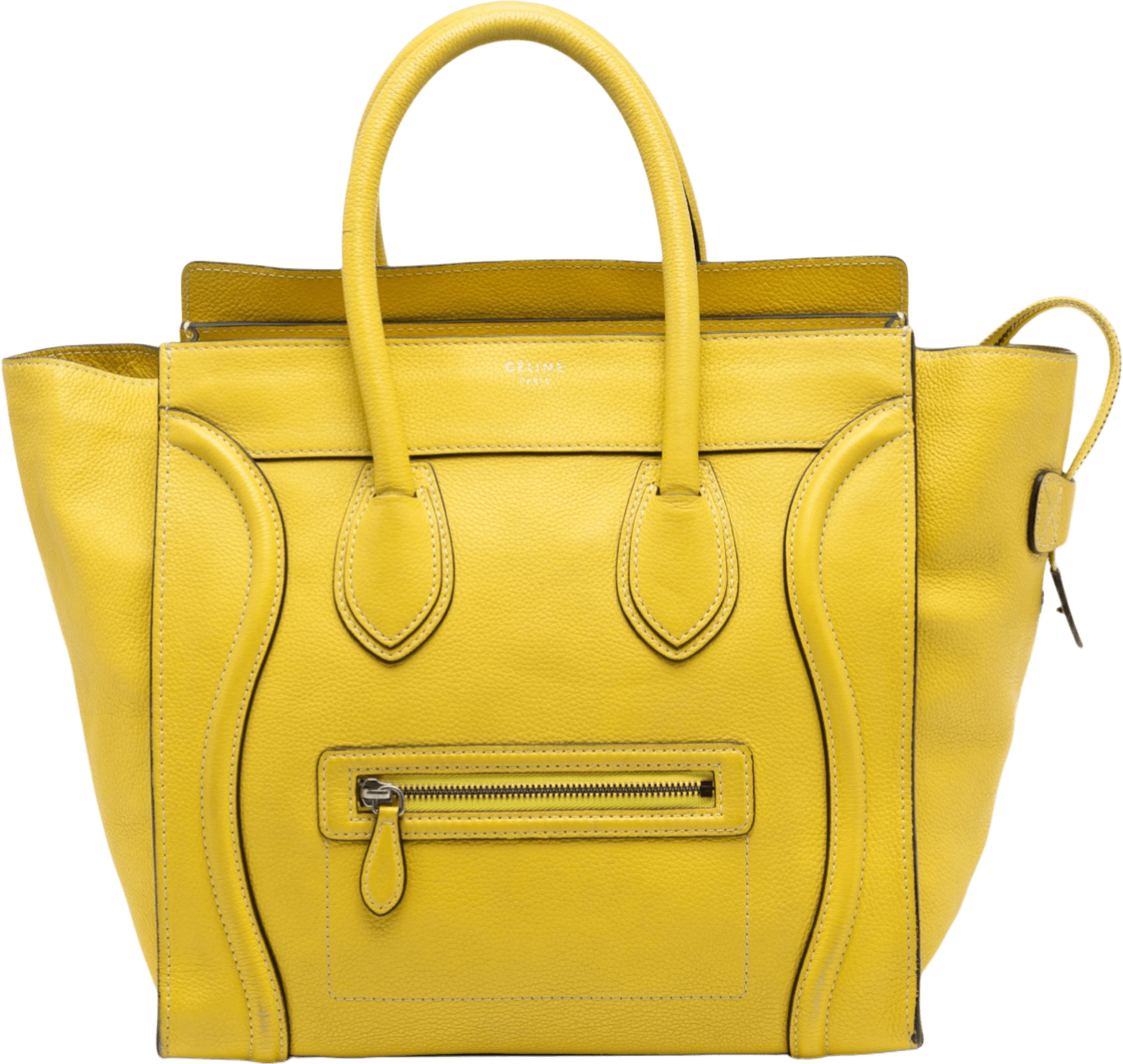Celine Mini Grained Calfskin Luggage Tote, från Luxclusif, i färgen yellow.