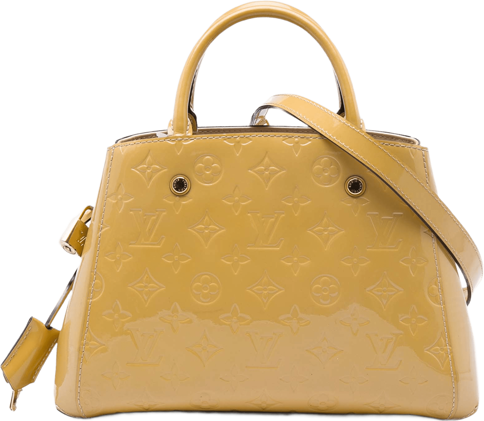 Louis Vuitton Monogram Vernis Montaigne Bb, från Luxclusif, i färgen beige.