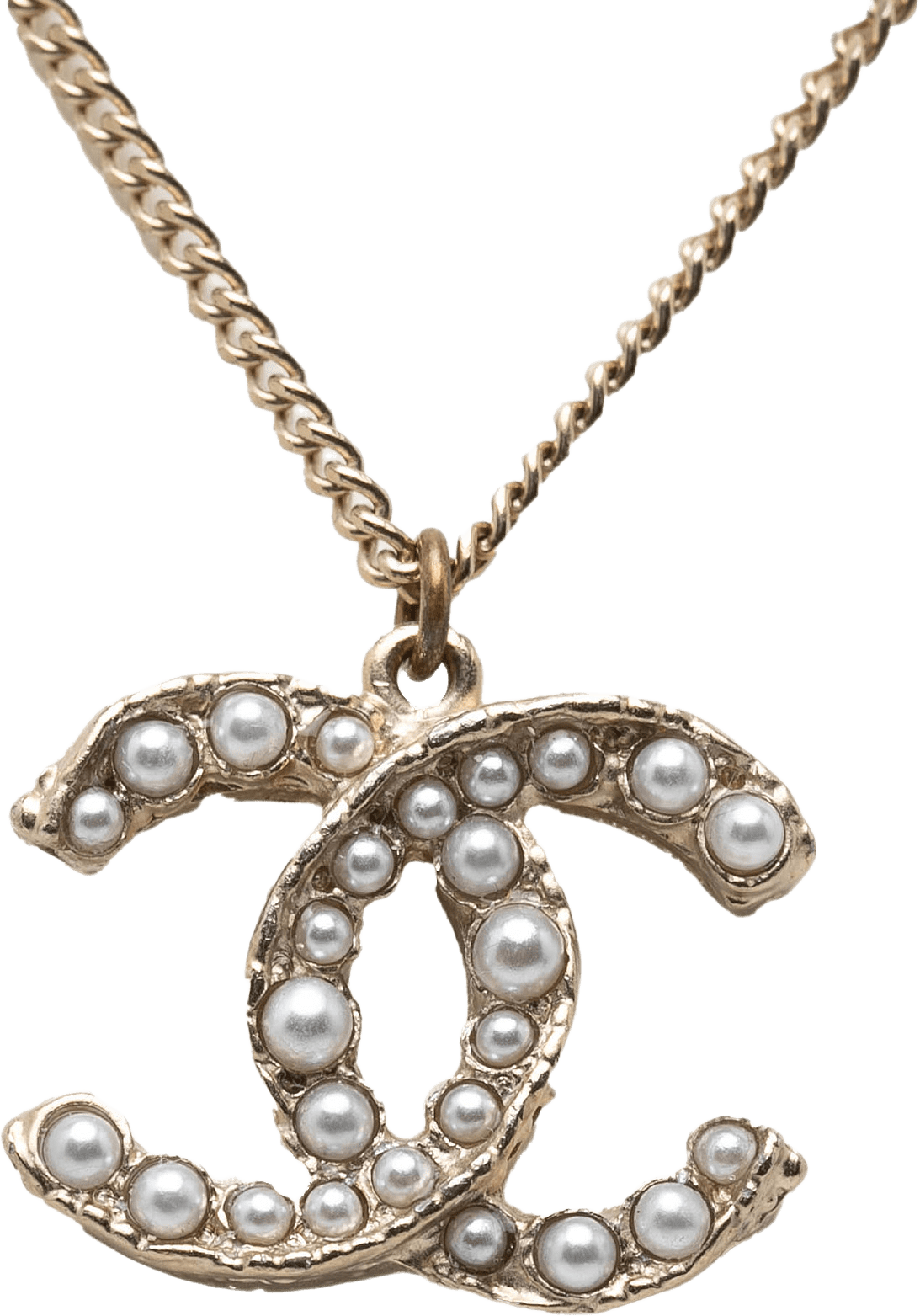 Chanel Cc Gold Plated Faux Pearl Pendant Necklace, från Luxclusif, i färgen guld.