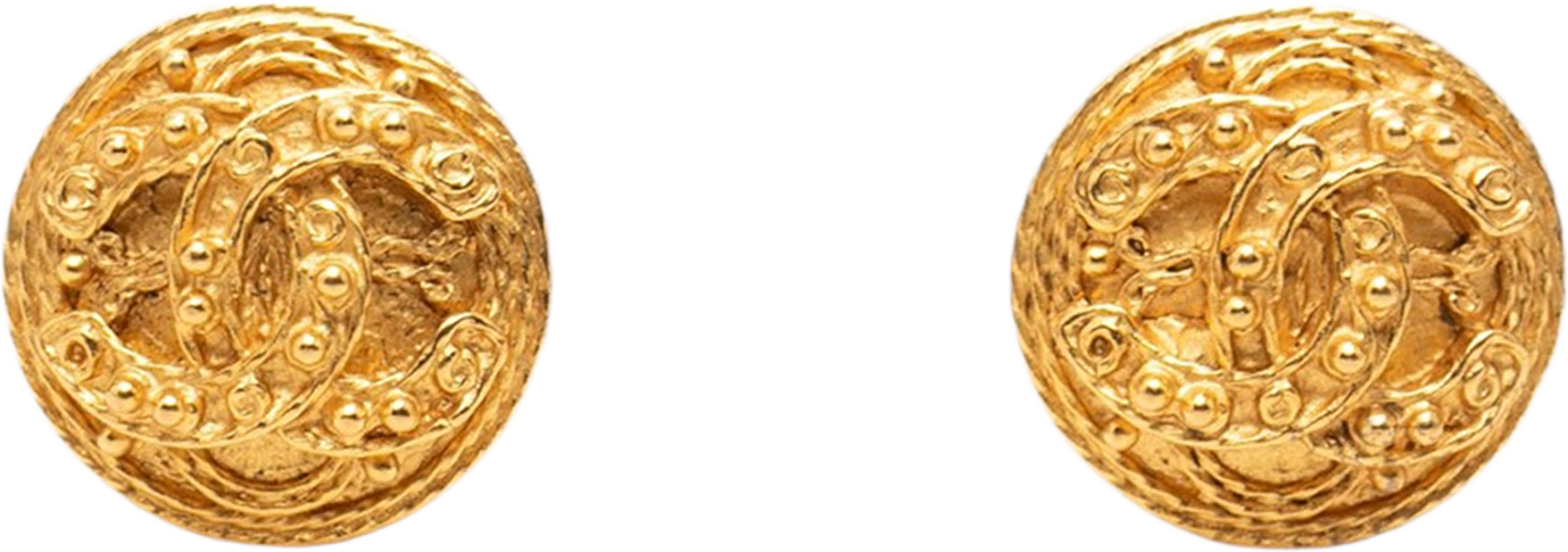 Chanel Cc Gold Plated Round Clip On Earrings, från Luxclusif, i färgen gold.
