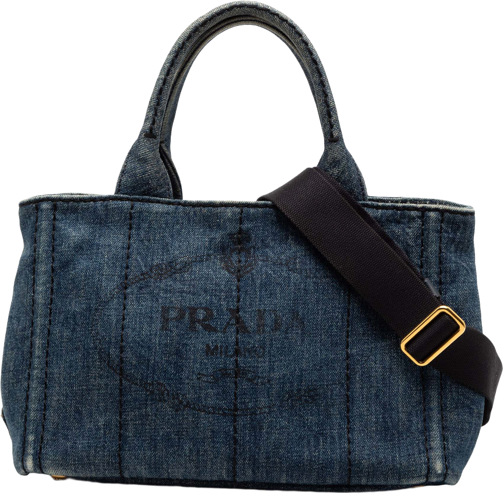 Prada Small Denim Canapa Logo Satchel, från Luxclusif, i färgen denim.