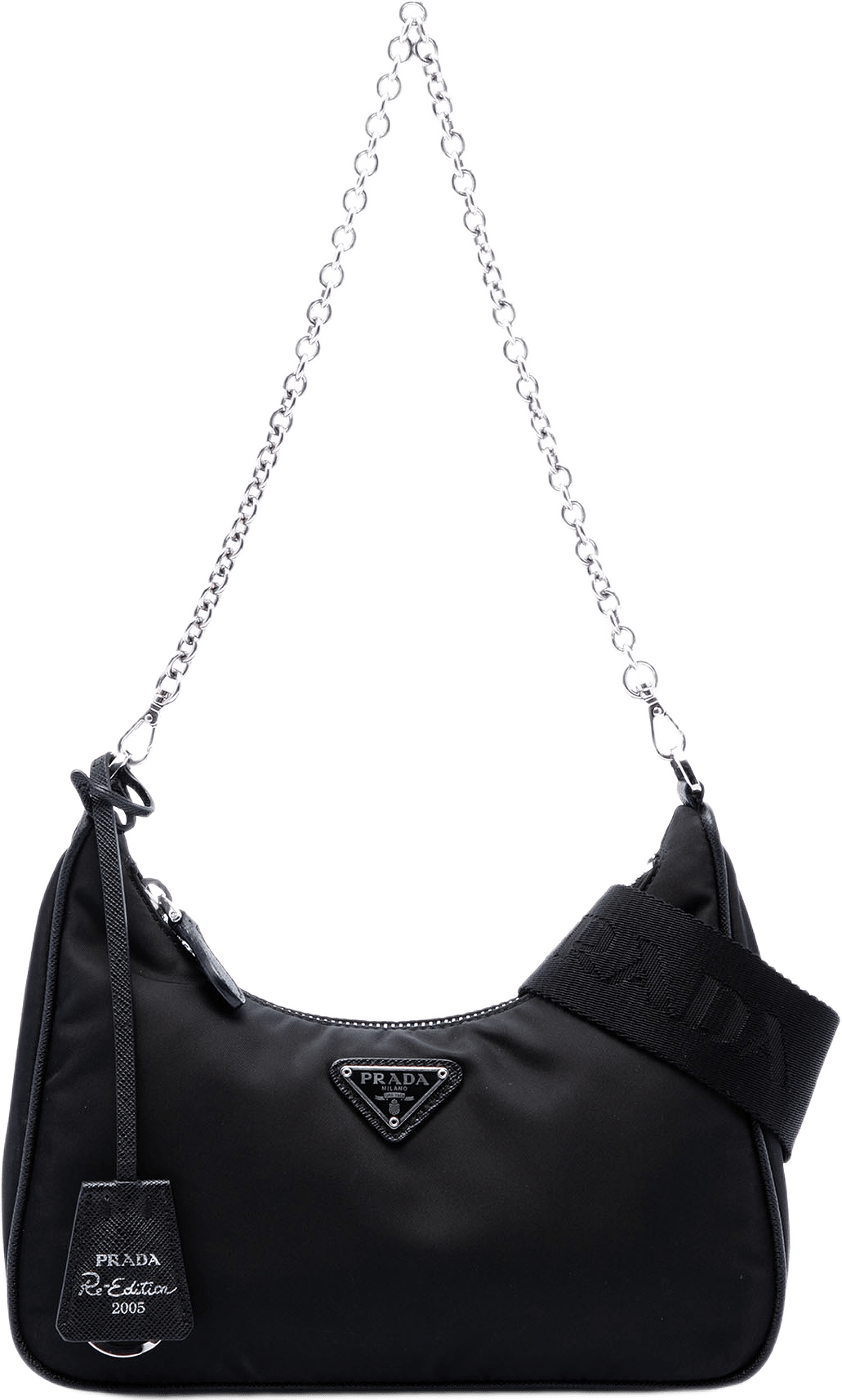 Prada Mini Saffiano Trimmed Tessuto Re Edition 2005 Satchel, från Luxclusif, i färgen svart.