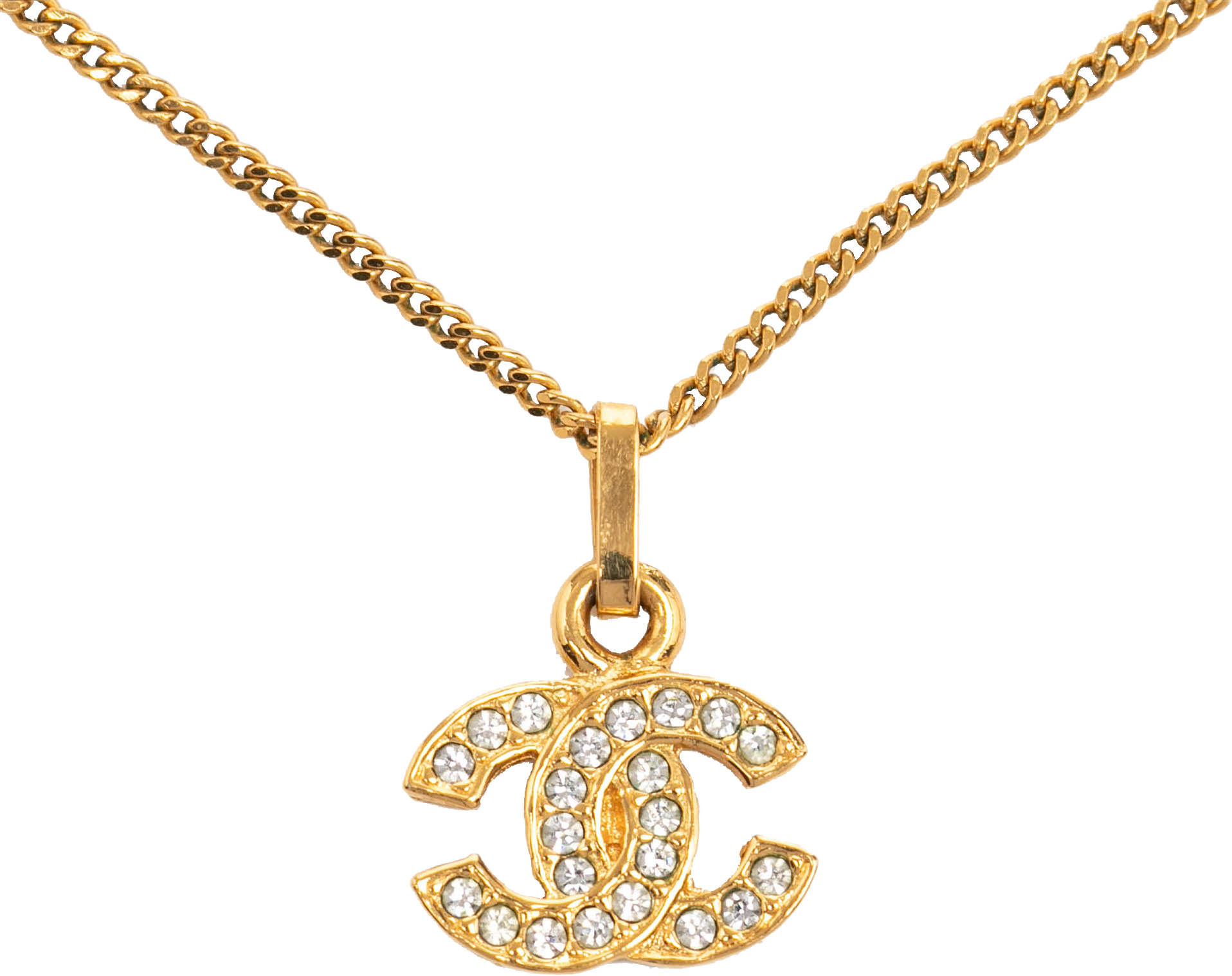 Chanel Cc Gold Plated Rhinestones Pendant Necklace, från Luxclusif, i färgen gold.