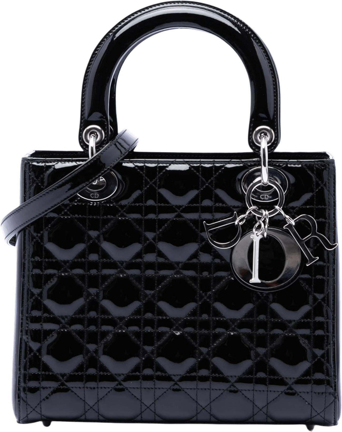 Dior Medium Patent Cannage Lady Dior, från Luxclusif, i färgen black.