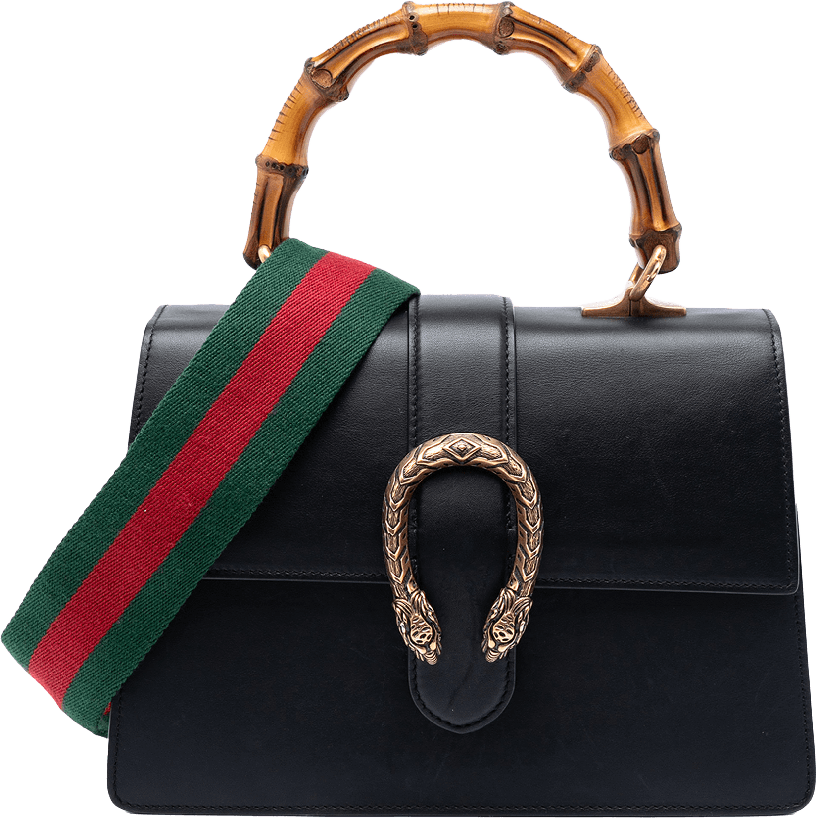 Gucci Medium Calfskin Bamboo Dionysus Web Satchel, från Luxclusif, i färgen black.