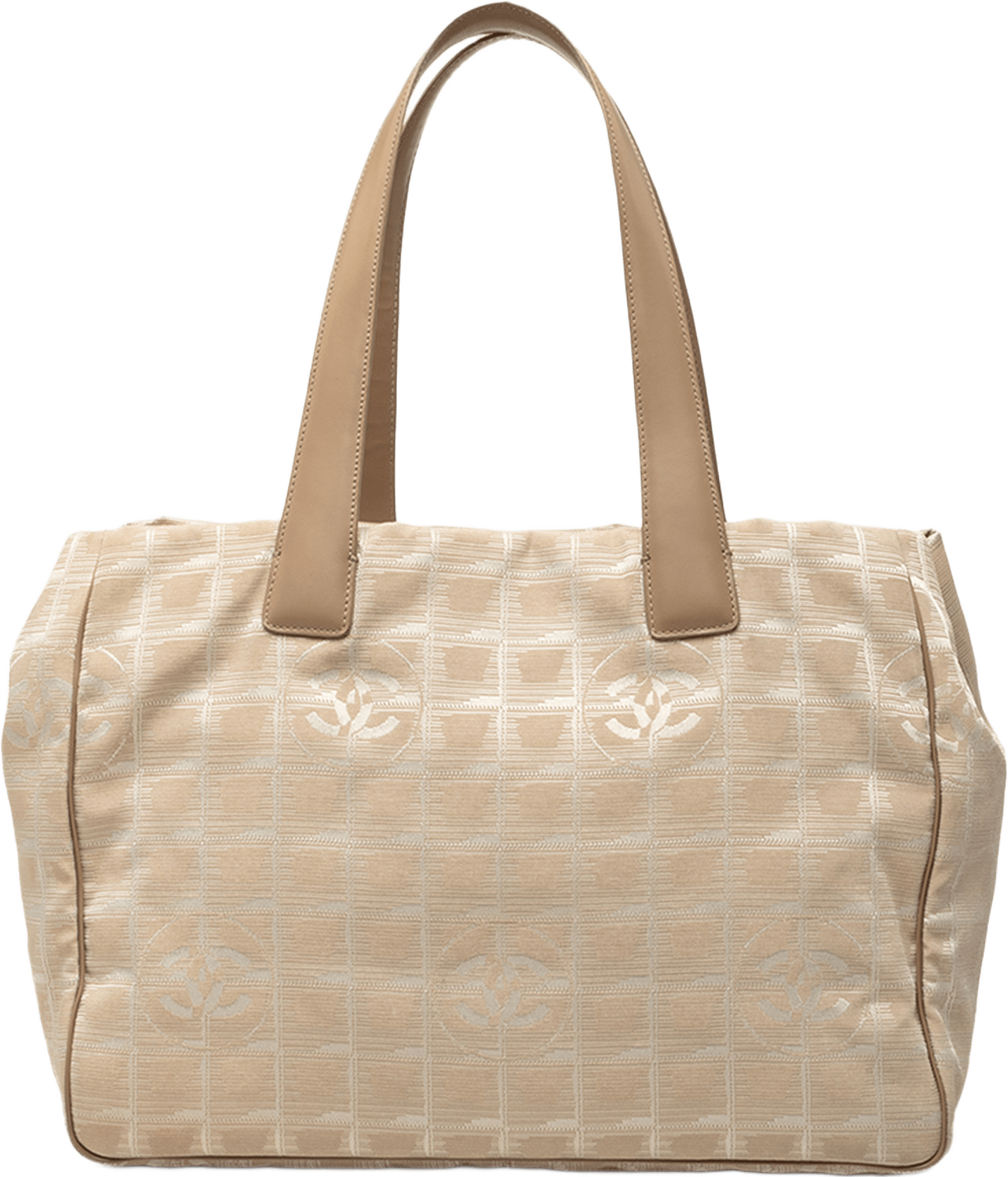 Chanel New Travel Line Nylon Tote, från Luxclusif, i färgen beige.