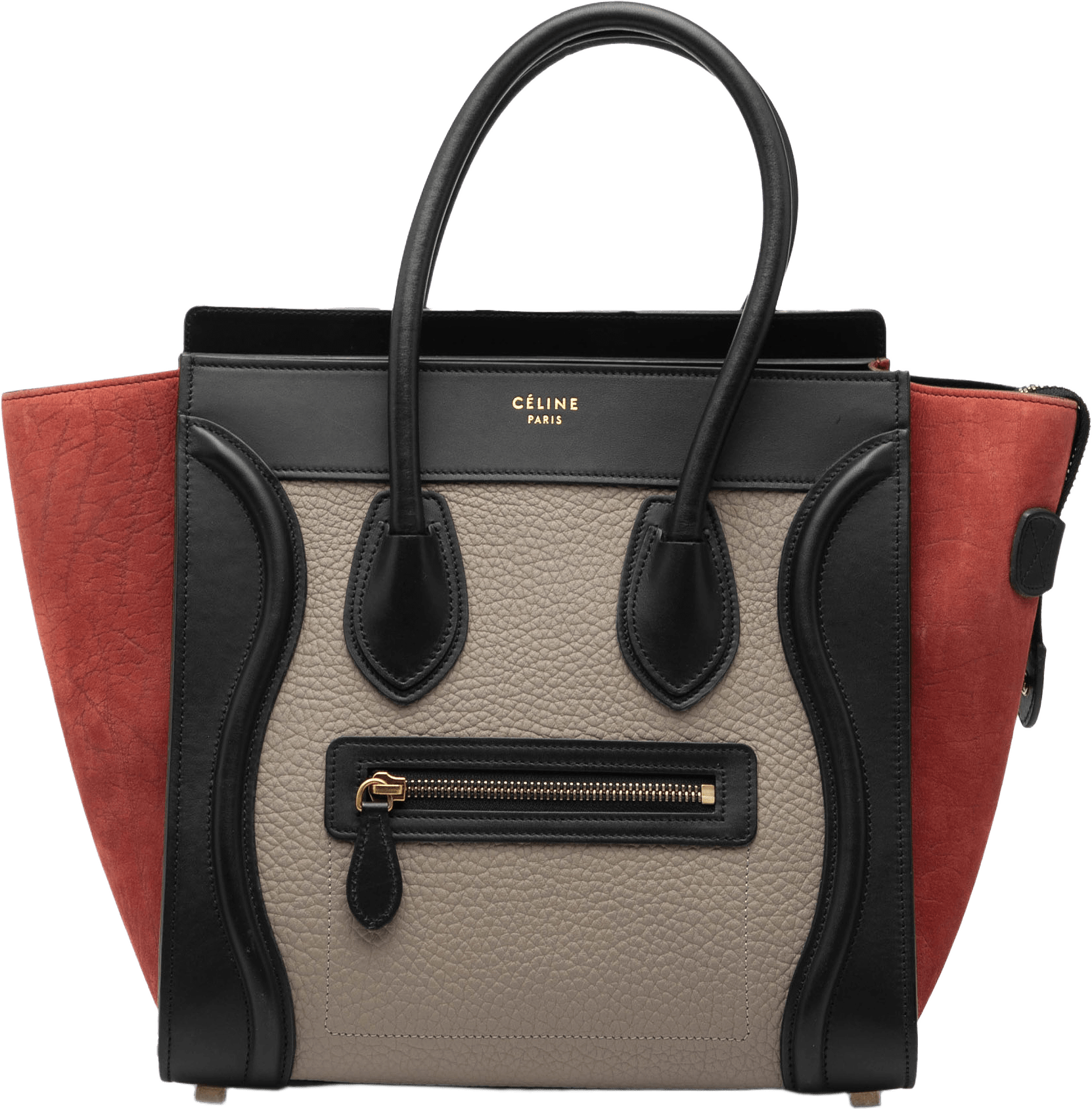 Celine Micro Tricolor Leather Luggage Tote, från Luxclusif, i färgen beige.