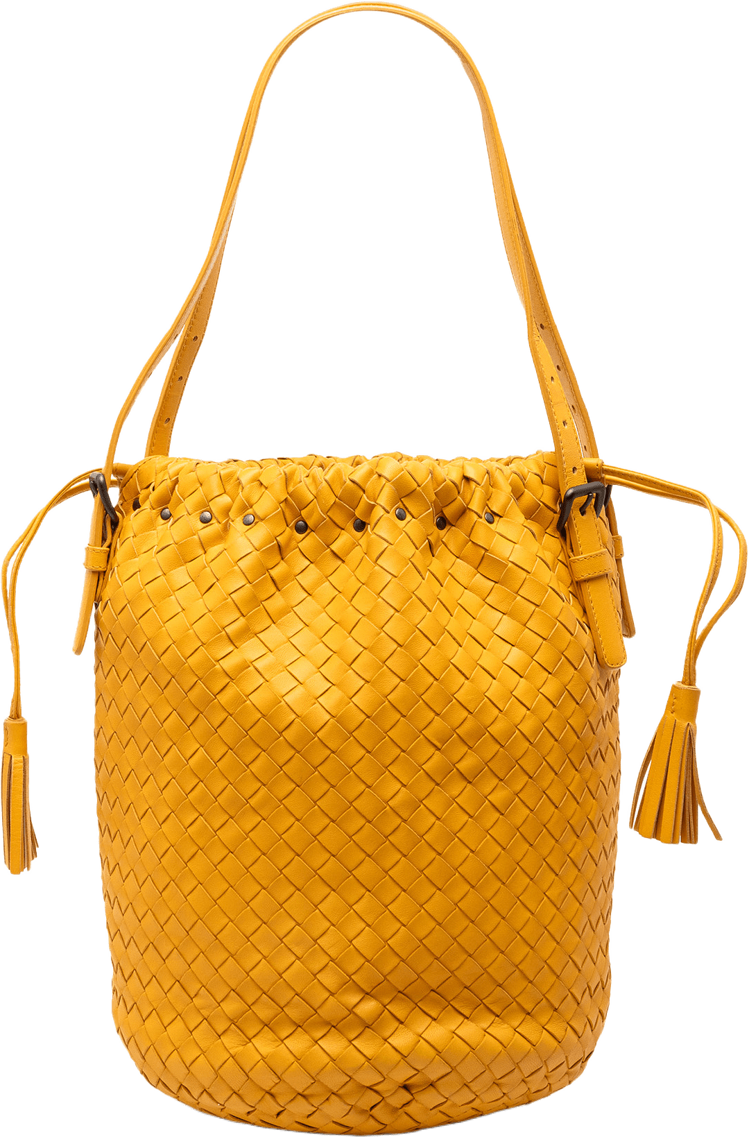 Bottega Veneta Nappa Intrecciato Drawstring Bucket Bag, från Luxclusif, i färgen light orange.