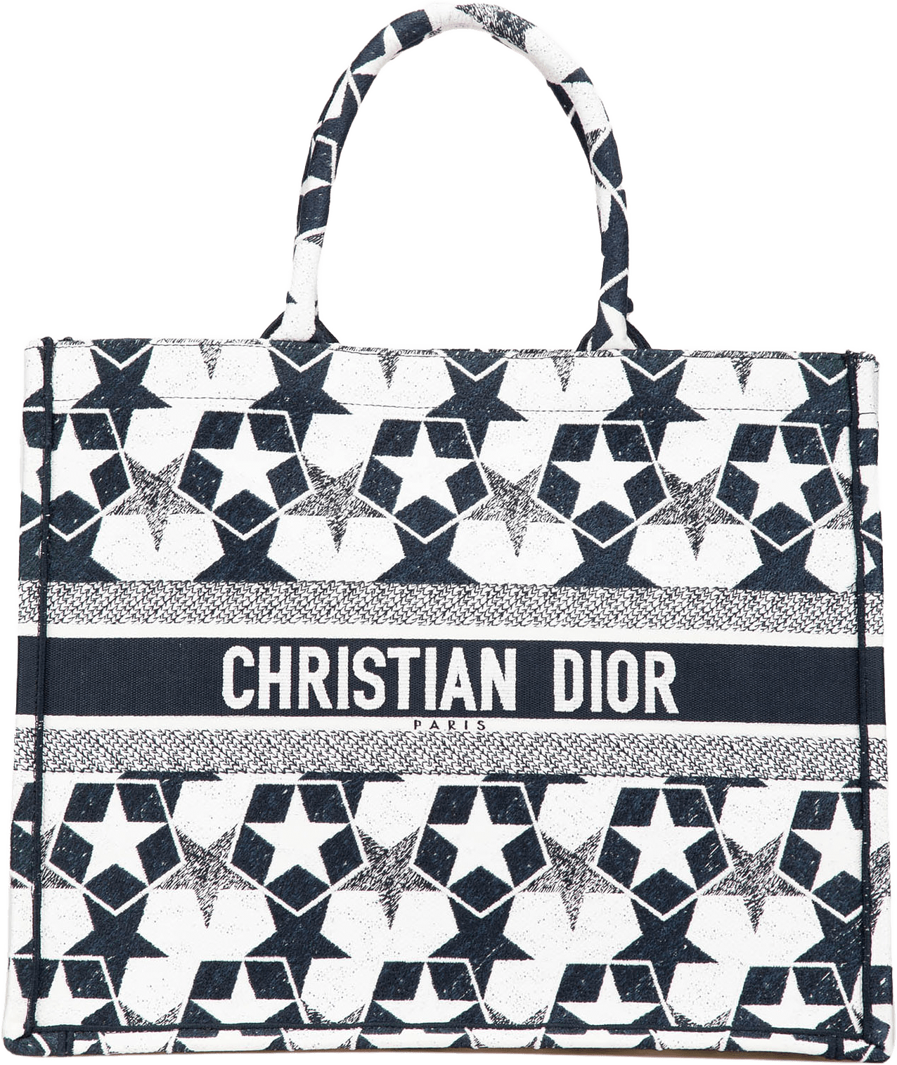Dior Large Canvas Embroidered Lucky Star Book Tote, från Luxclusif, i färgen navy.