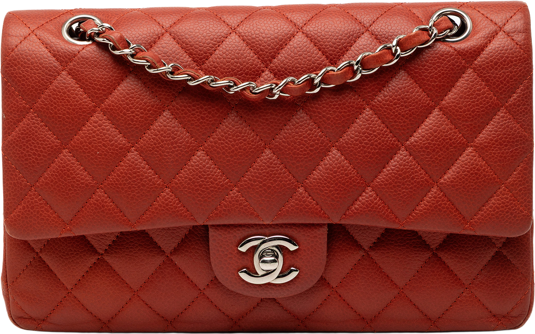 Chanel Medium Classic Caviar Double Flap, från Luxclusif, i färgen red.