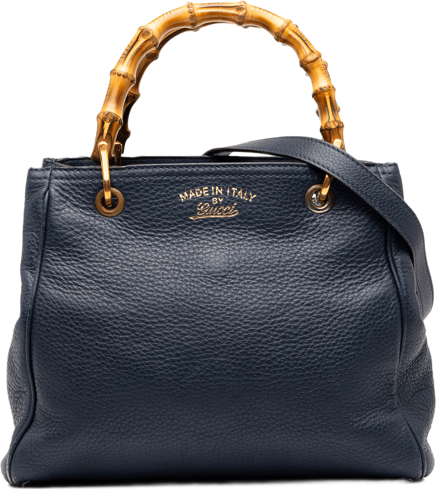 Gucci Small Calfskin Bamboo Shopper Satchel, från Luxclusif, i färgen blå.