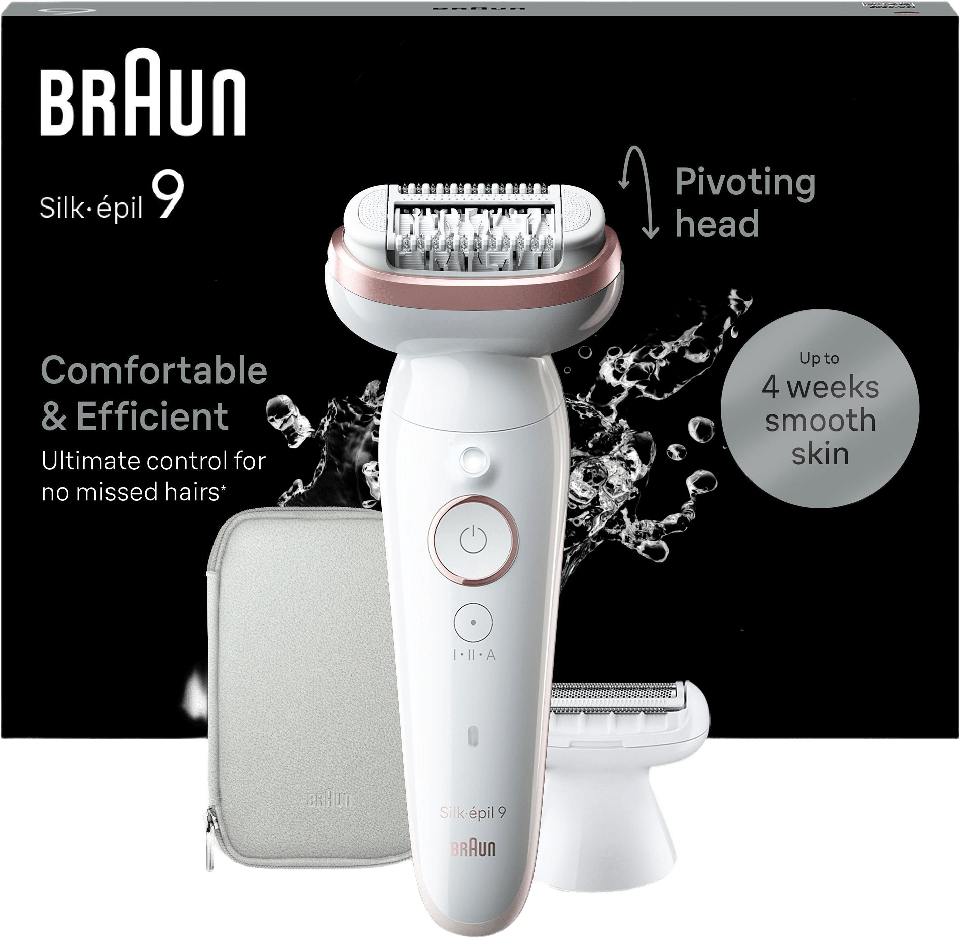 Braun Silk-épil 9 Epilator 9-030, rörligt huvud, lady shaver, Vit/Flamingo