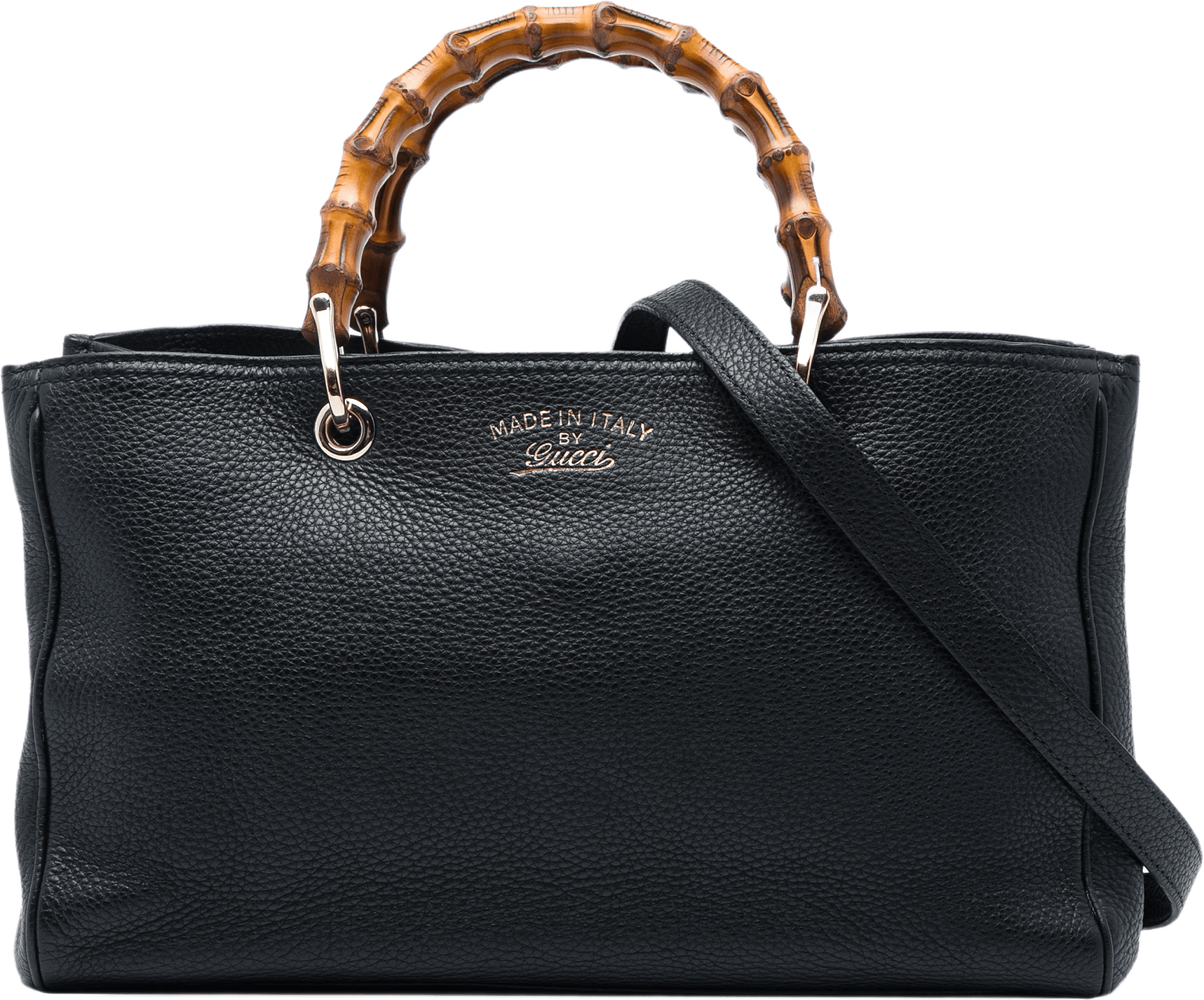 Gucci Medium Calfskin Bamboo Shopper Satchel, från Luxclusif, i färgen svart.