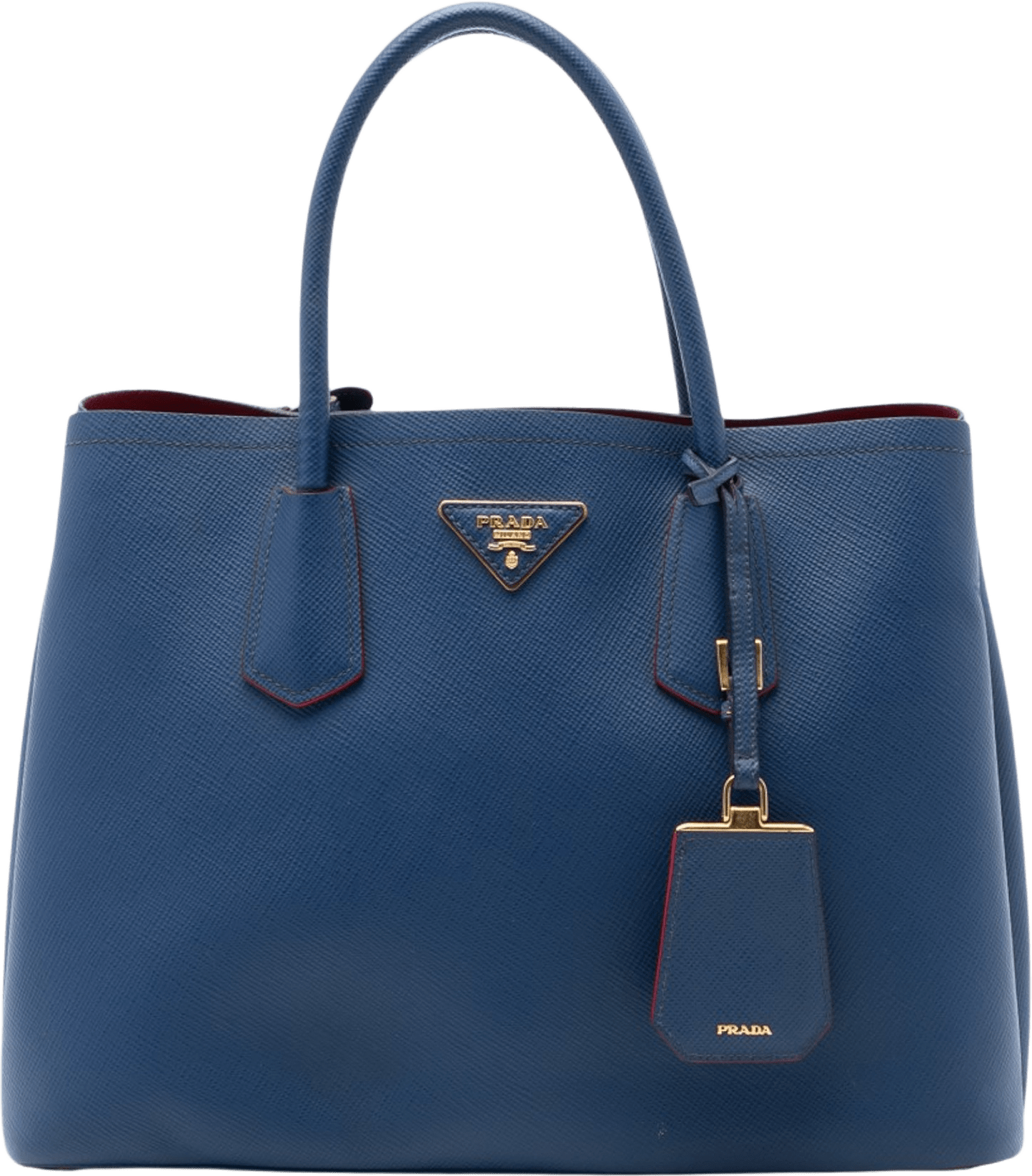 Prada Medium Saffiano Cuir Double Satchel, från Luxclusif, i färgen blue.
