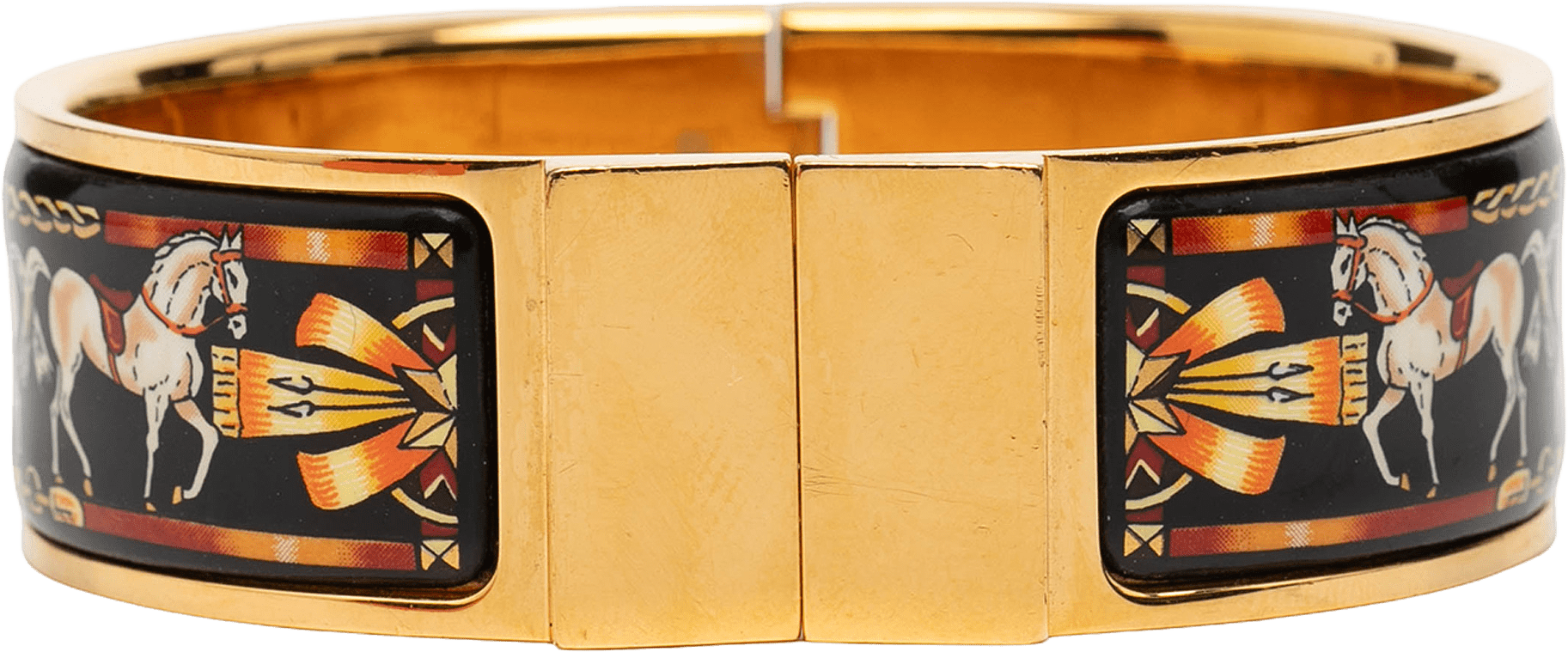 Hermès Wide Enamel Horse Loquet Bracelet Pm, från Luxclusif, i färgen black.