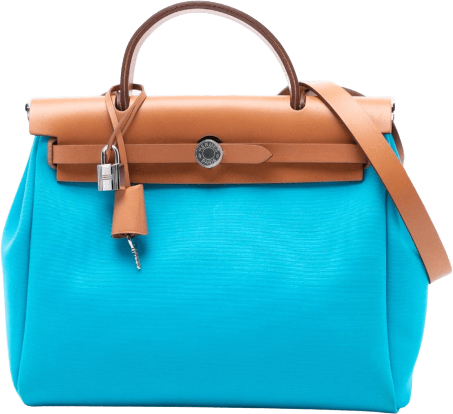 Hermès Toile H Berline Herbag Zip 31, från Luxclusif, i färgen aqua.