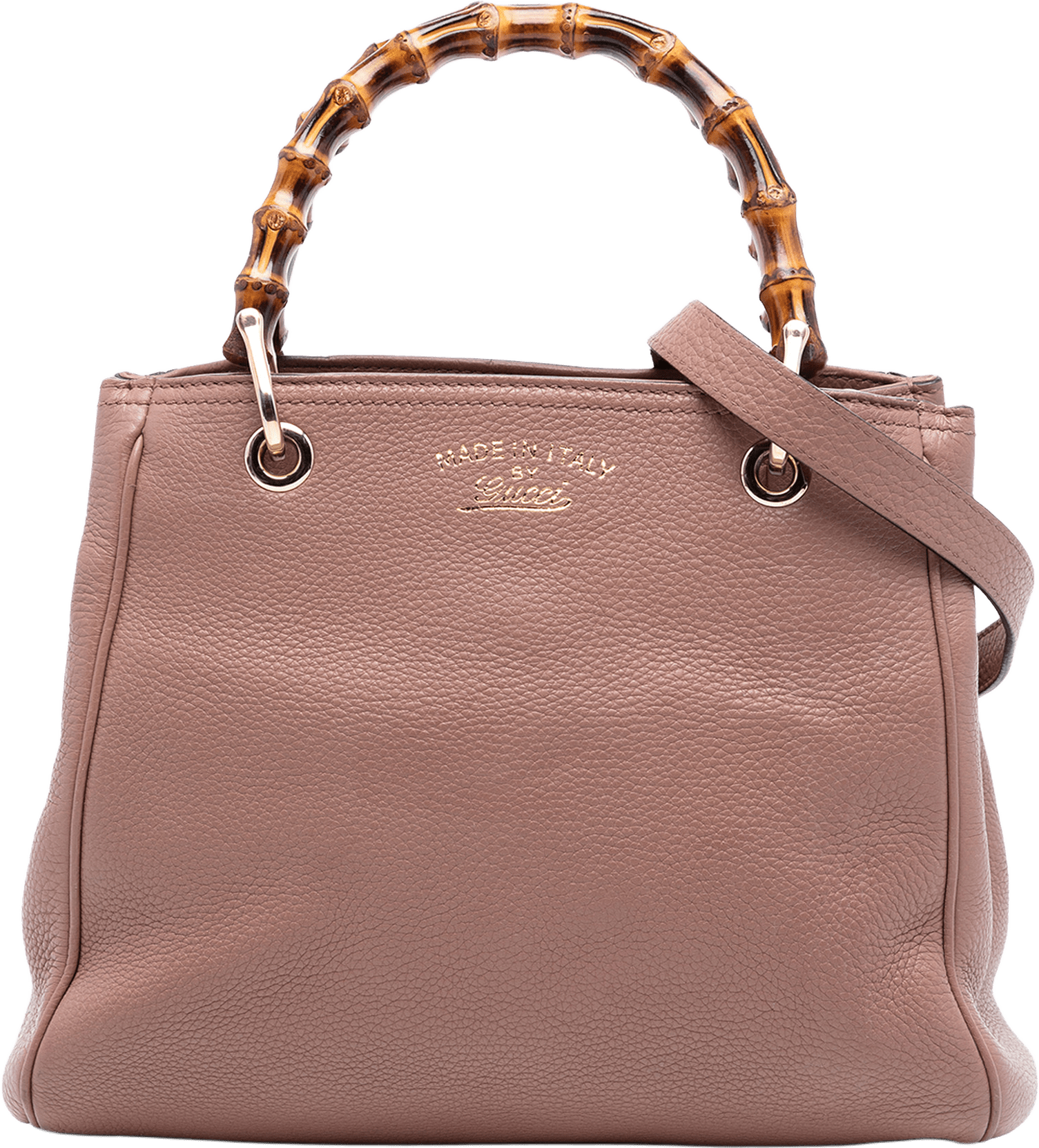 Gucci Small Calfskin Bamboo Shopper Satchel, från Luxclusif, i färgen nude.