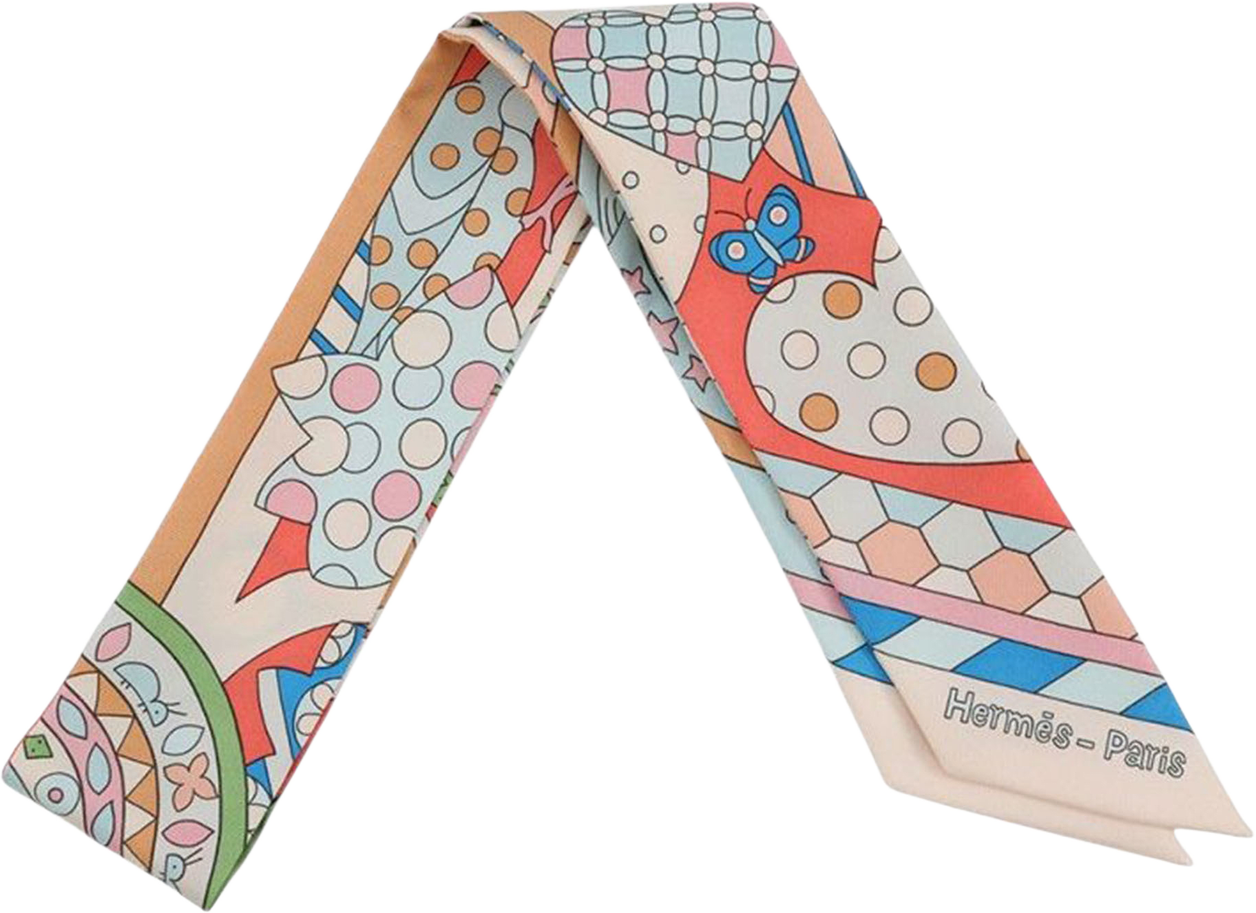 Hermès Les Murmures De La Foret Silk Twilly Scarf, från Luxclusif, i färgen beige.