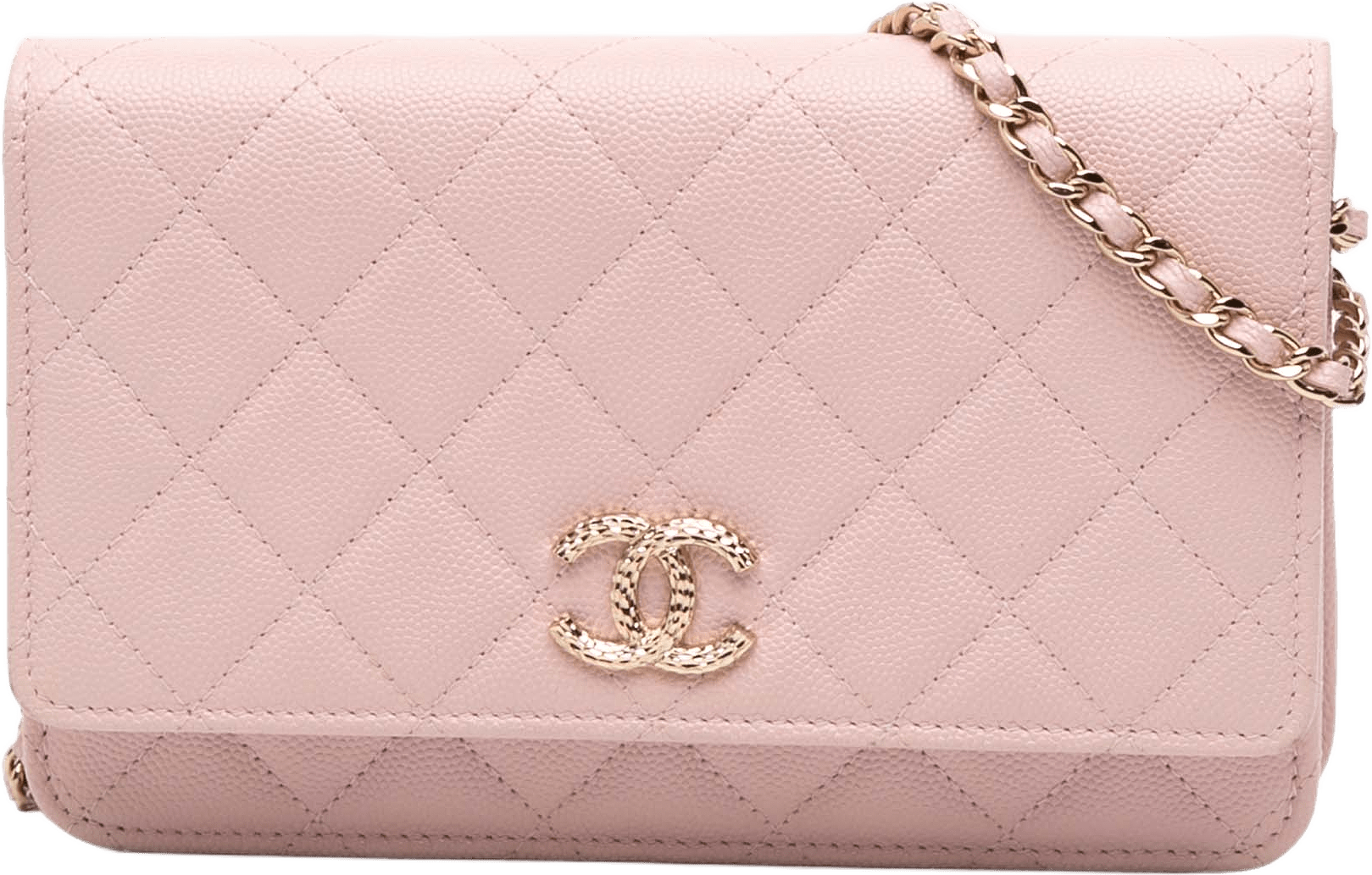 Chanel Cc Quilted Caviar Wallet On Chain, från Luxclusif, i färgen light pink.