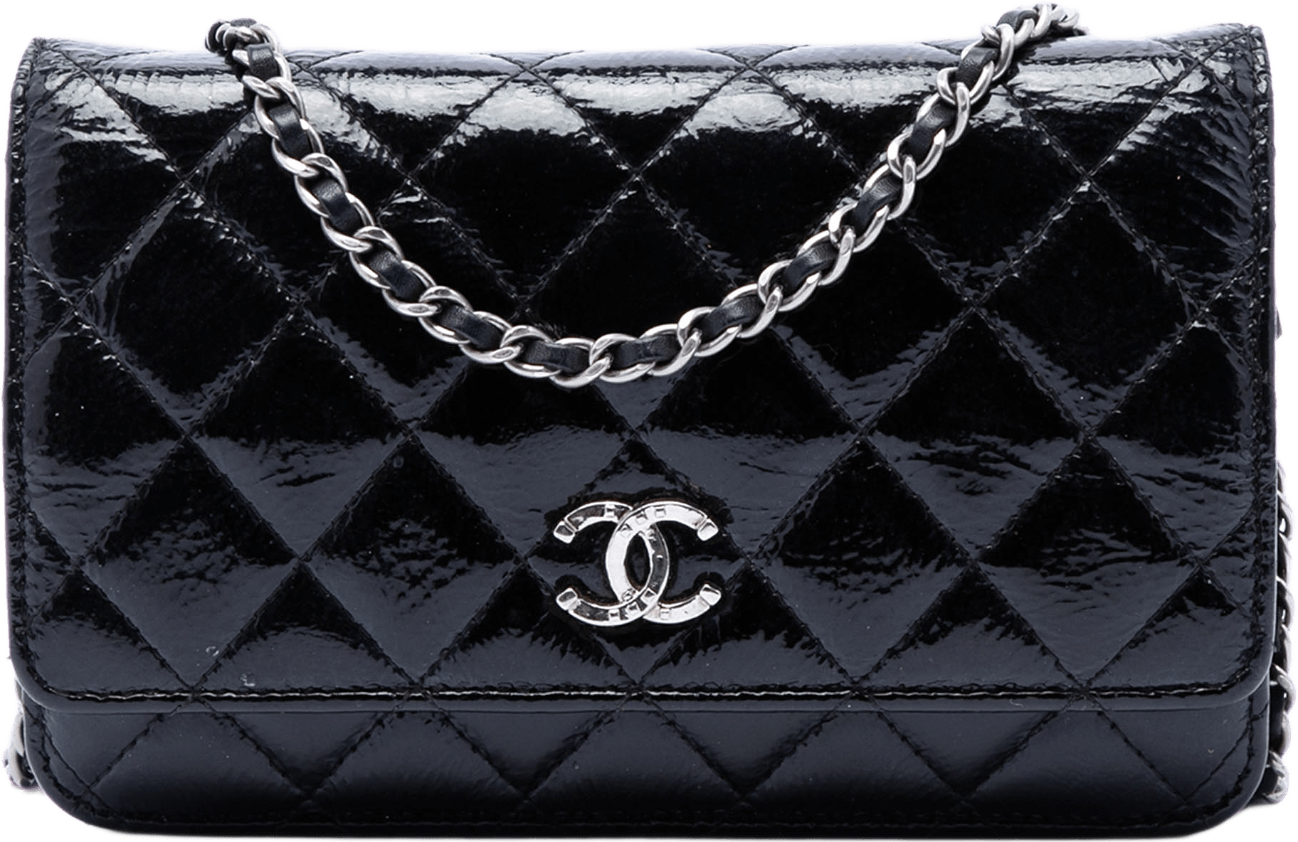 Chanel Cc Quilted Shiny Aged Calfskin Wallet On Chain, från Luxclusif, i färgen black.