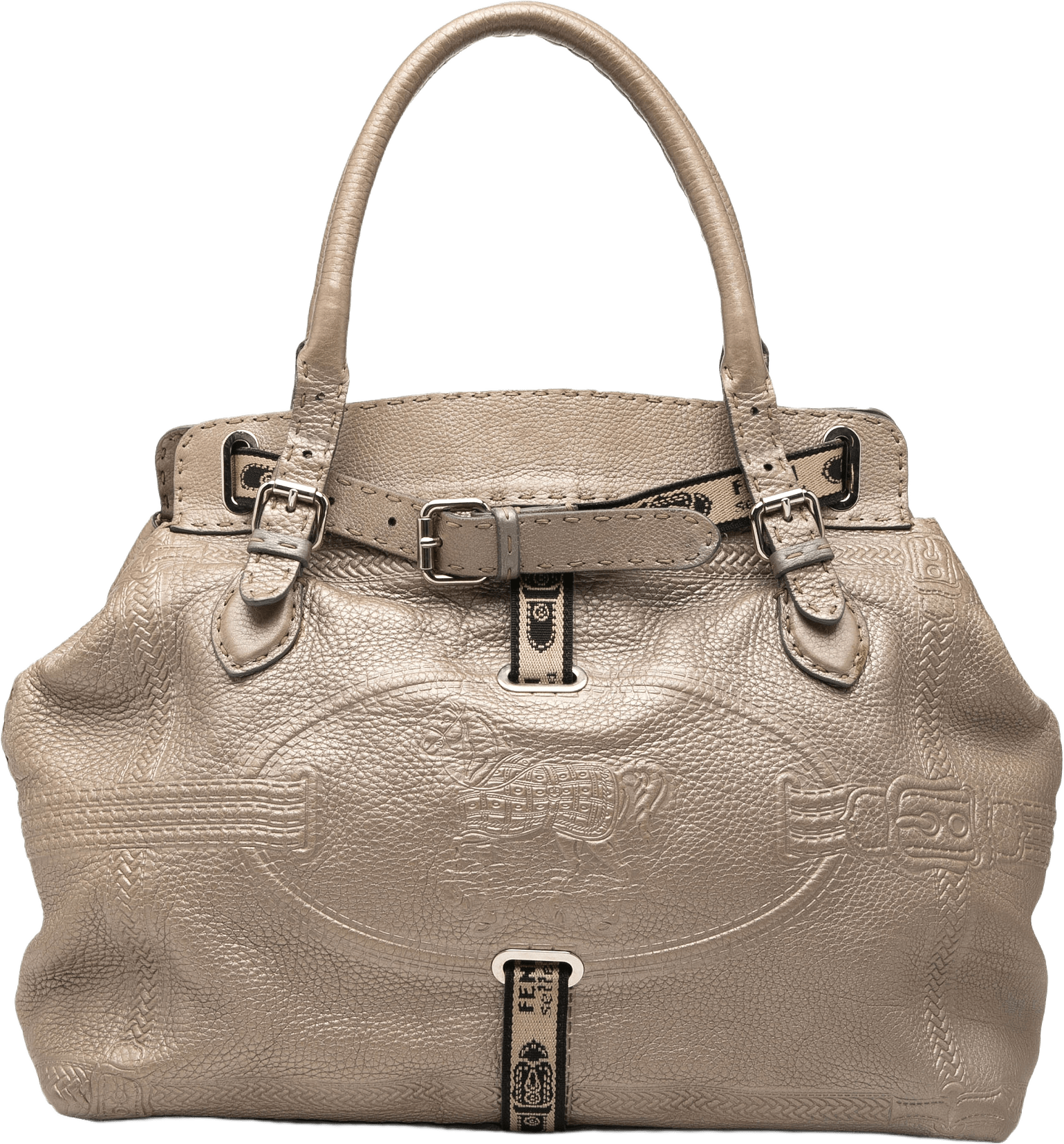 Fendi Large Leather Selleria Villa Borghese Tote, från Luxclusif, i färgen light gold.