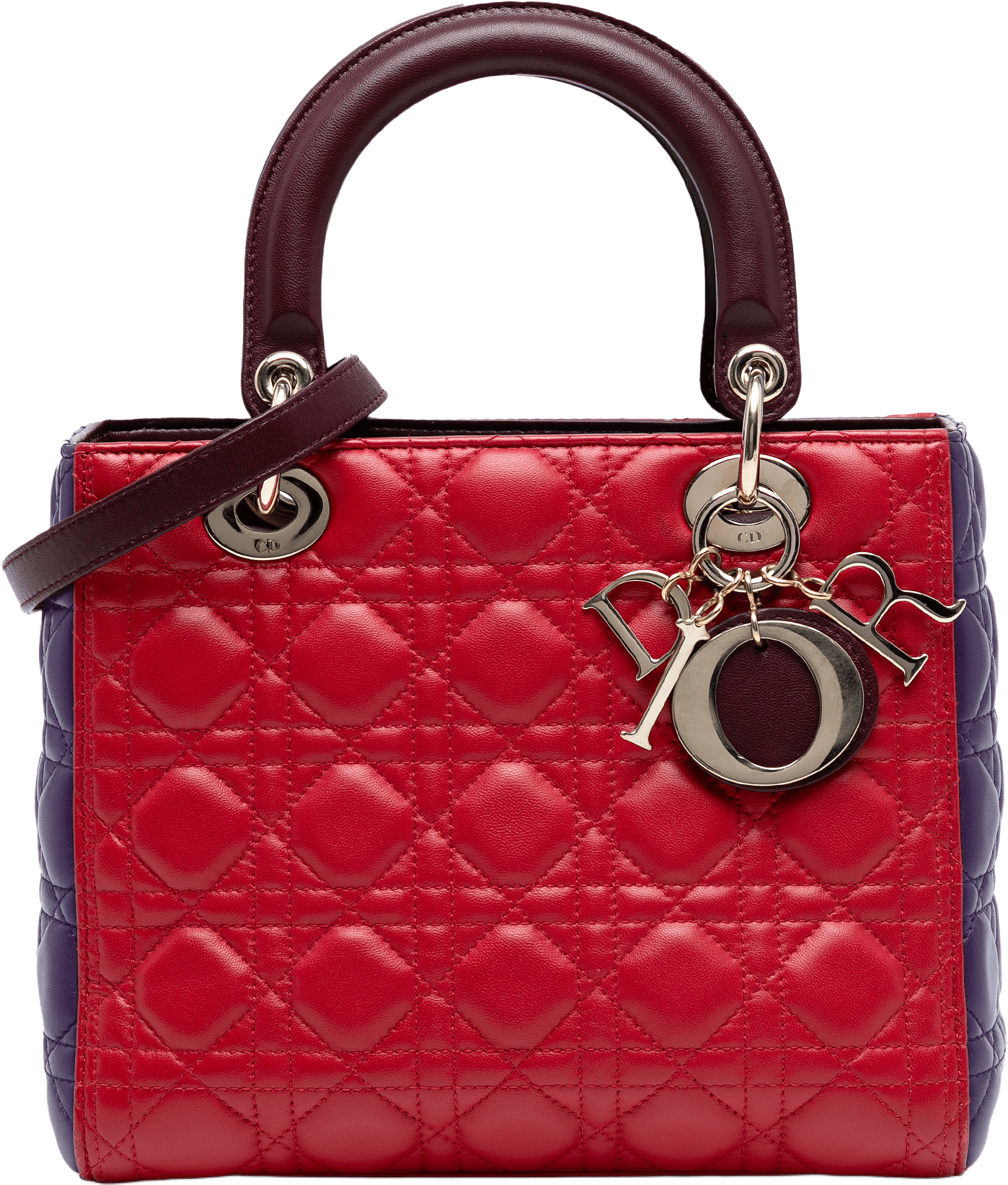 Dior Medium Tricolor Lambskin Cannage Lady Dior, från Luxclusif, i färgen red.