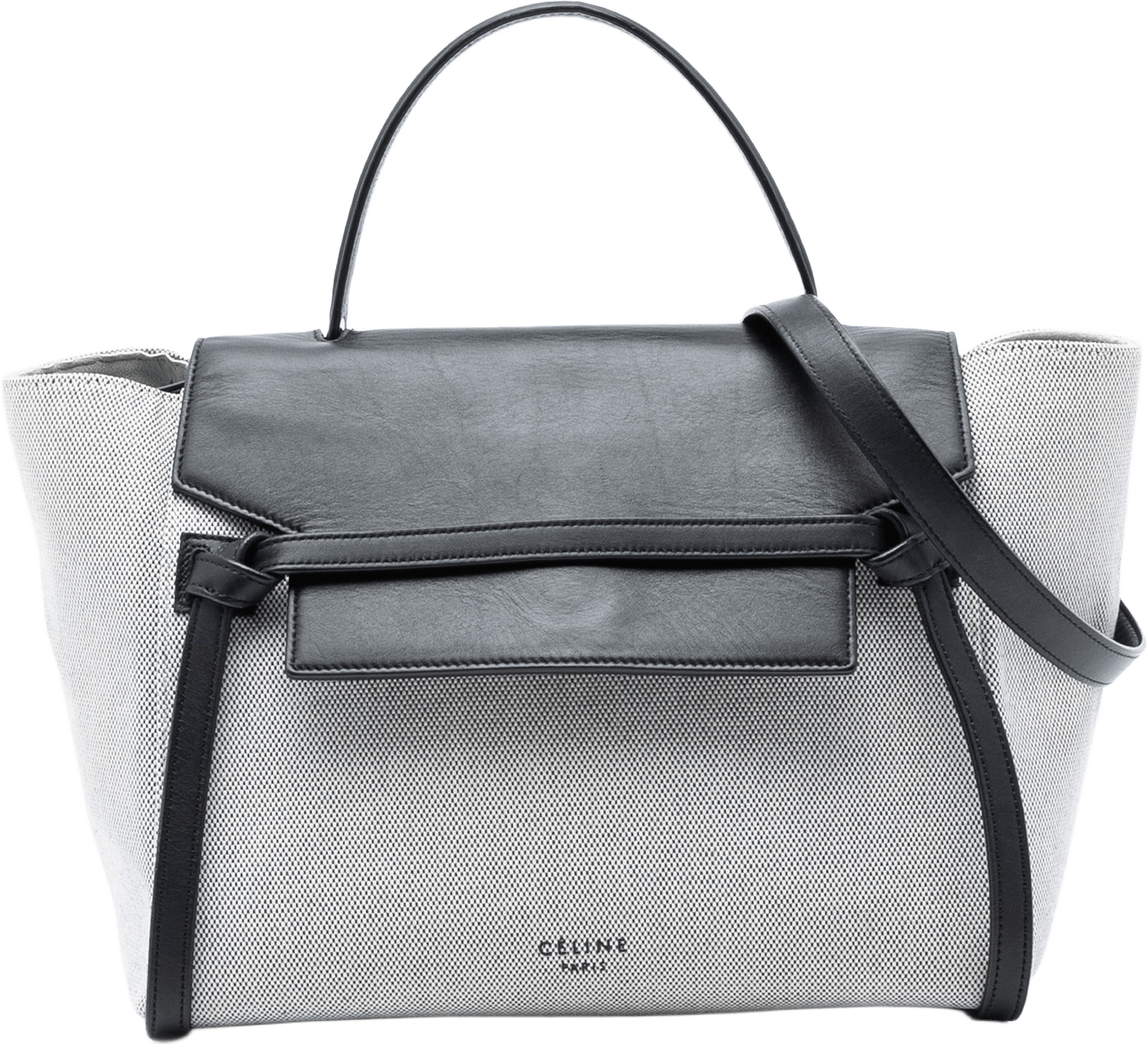 Celine Mini Canvas Belt Satchel, från Luxclusif, i färgen light gray.