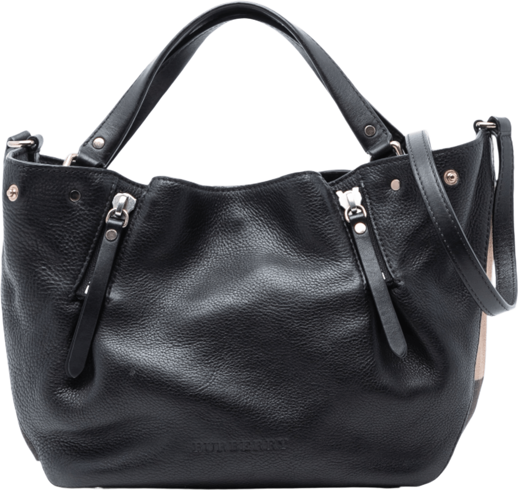 Burberry Small Leather And House Check Canvas Maidstone Satchel, från Luxclusif, i färgen black.