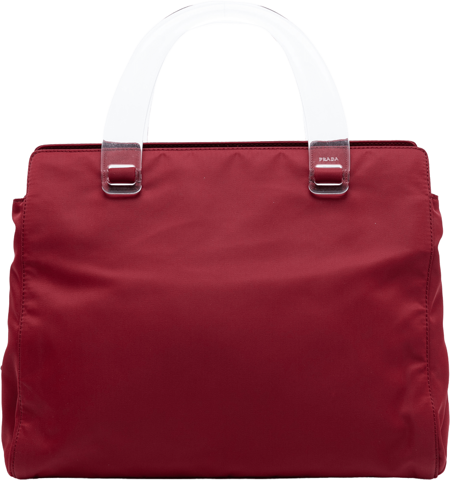 Prada Tessuto Acrylic Handle Bag, från Luxclusif, i färgen red.