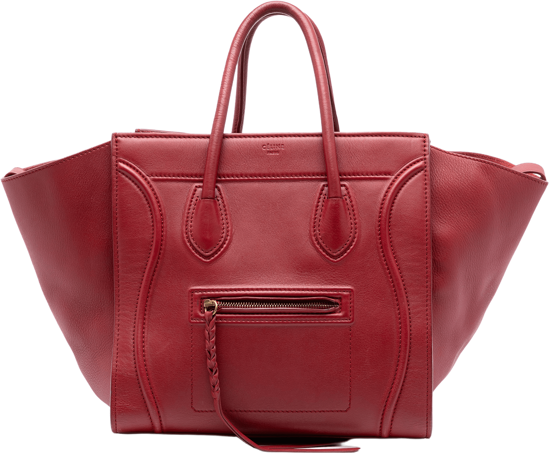 Celine Medium Leather Phantom Luggage Tote, från Luxclusif, i färgen red.