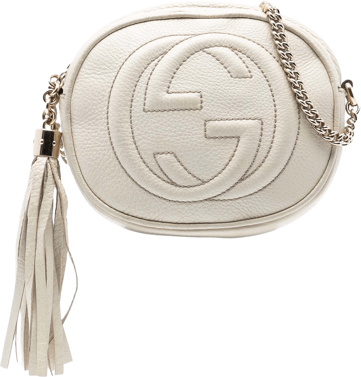 Gucci Mini Pebbled Calfskin Soho Chain Crossbody, från Luxclusif, i färgen white.