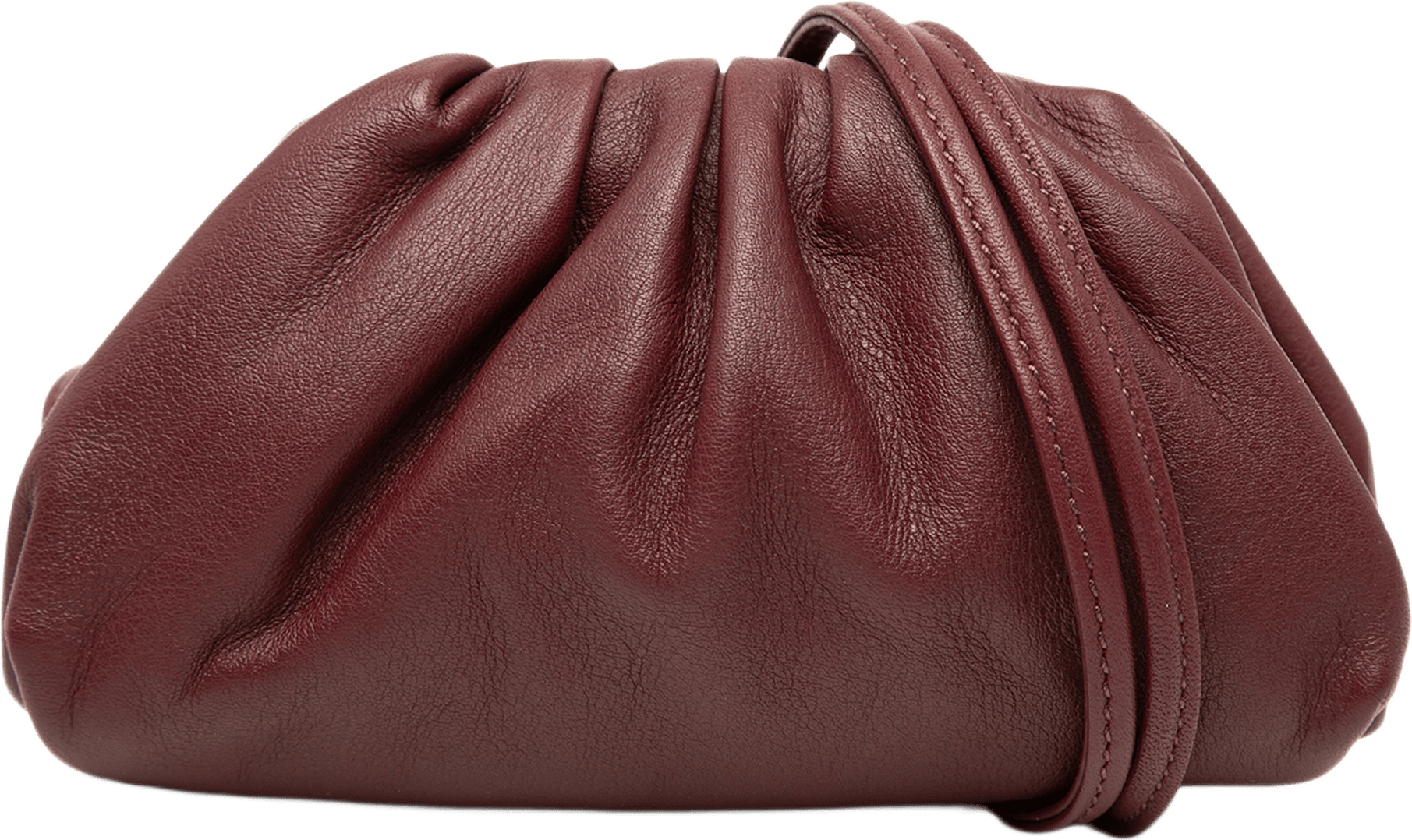 Bottega Veneta Lambskin The Extra Mini Pouch Crossbody, från Luxclusif, i färgen bordeaux.