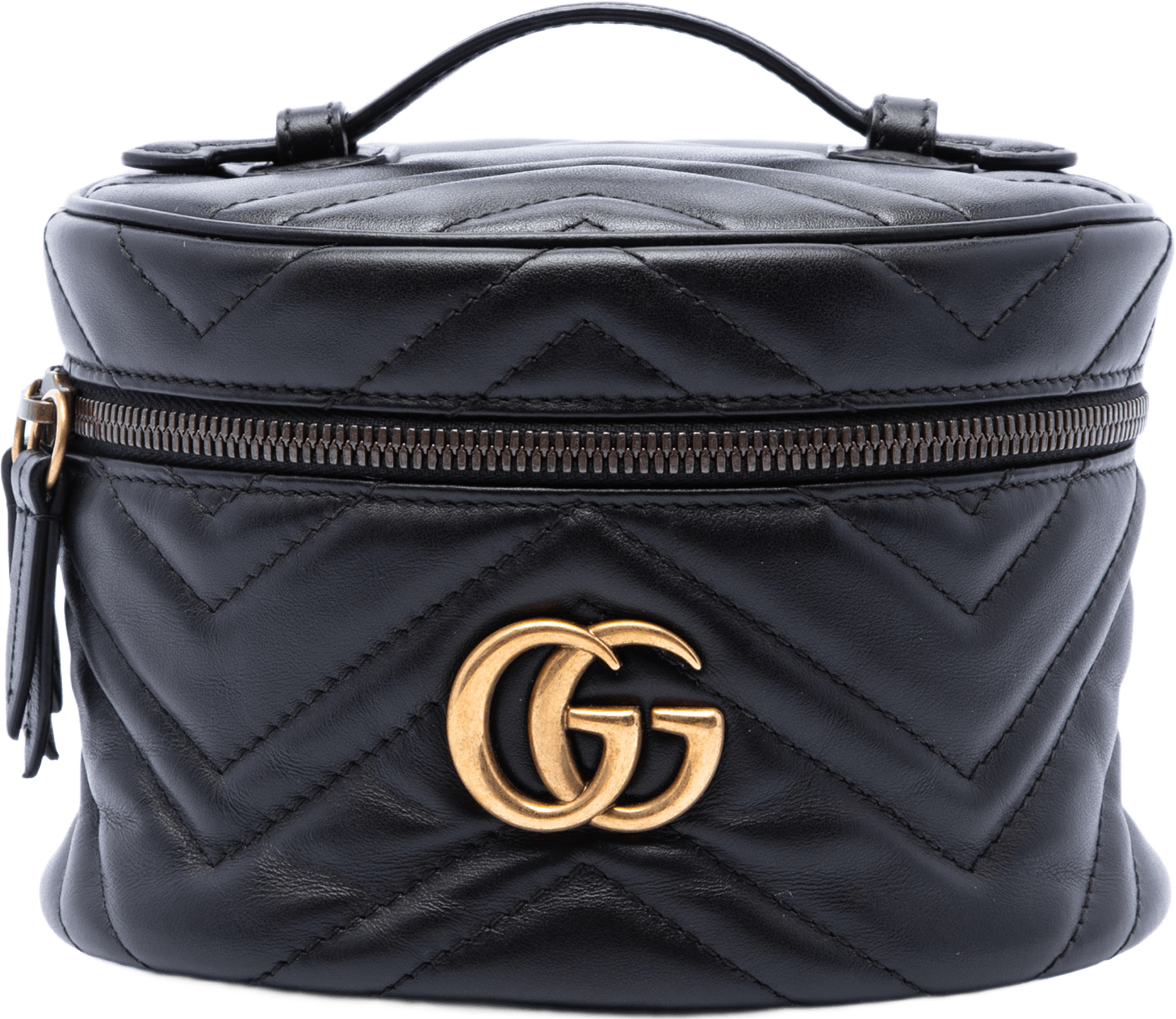 Gucci Mini Gg Marmont Matelasse Calfskin Round Backpack, från Luxclusif, i färgen svart.