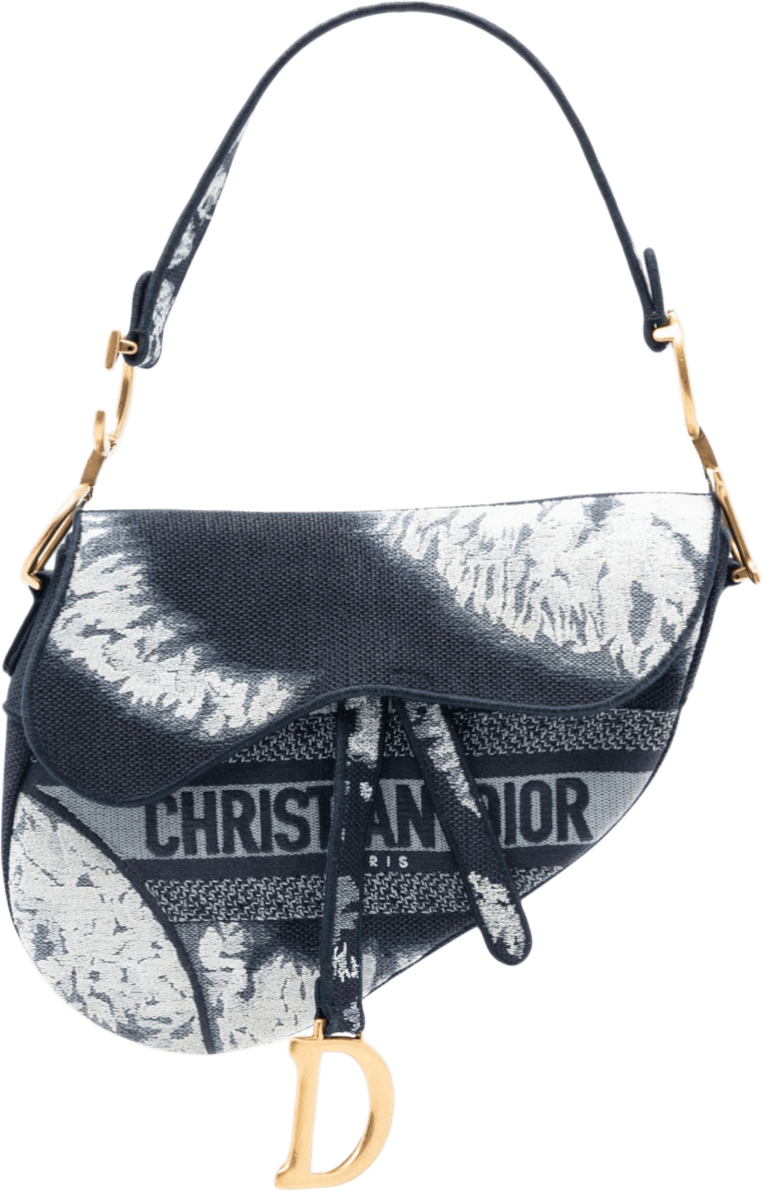 Dior Canvas Embroidered Tie Dye Saddle Bag, från Luxclusif, i färgen navy.