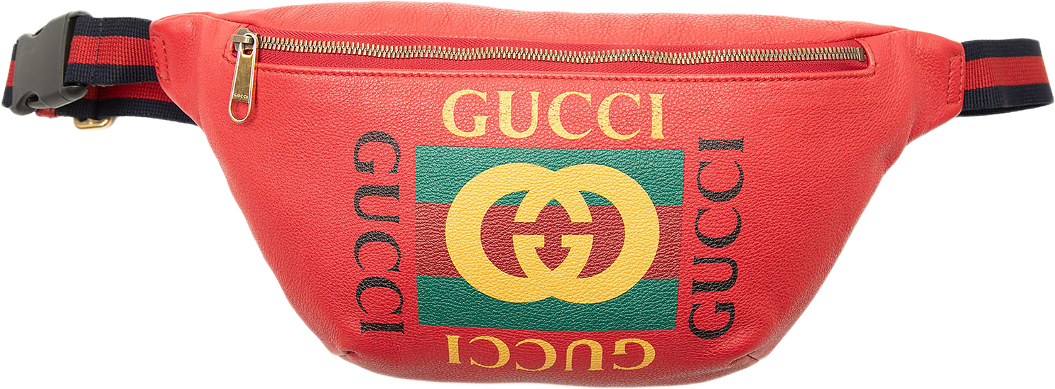 Gucci Grained Calfskin Logo Belt Bag, från Luxclusif, i färgen röd.