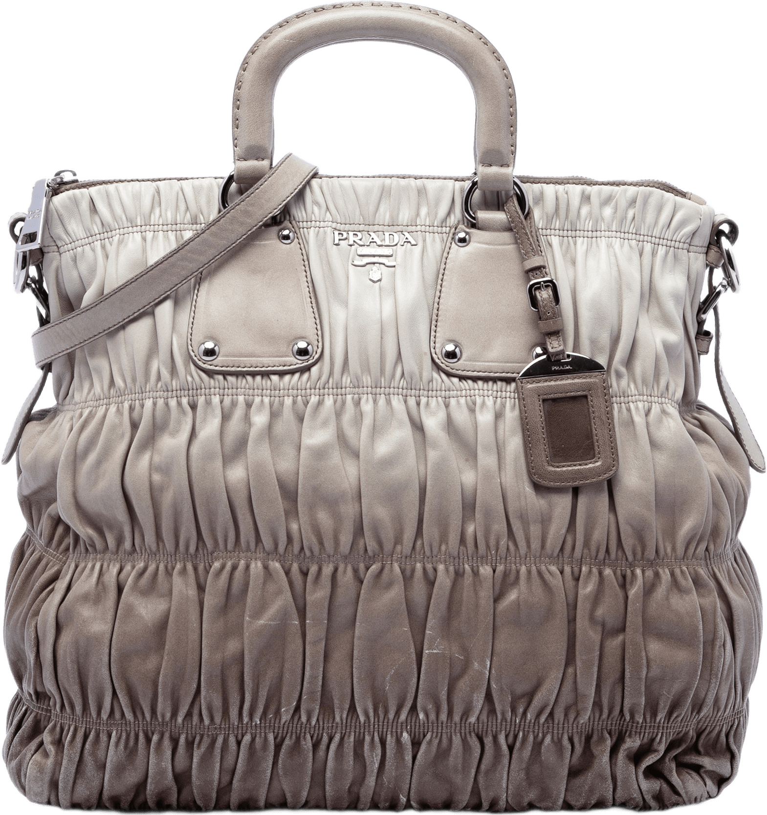 Prada Nappa Gaufre Ombre Satchel, från Luxclusif, i färgen beige.