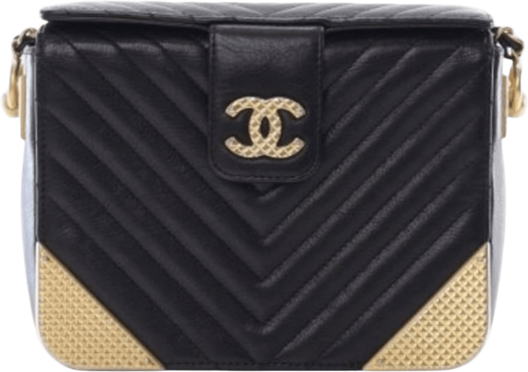 Chanel Cc Chevron Calfskin Rock The Corners Minaudiere Bag, från Luxclusif, i färgen black.