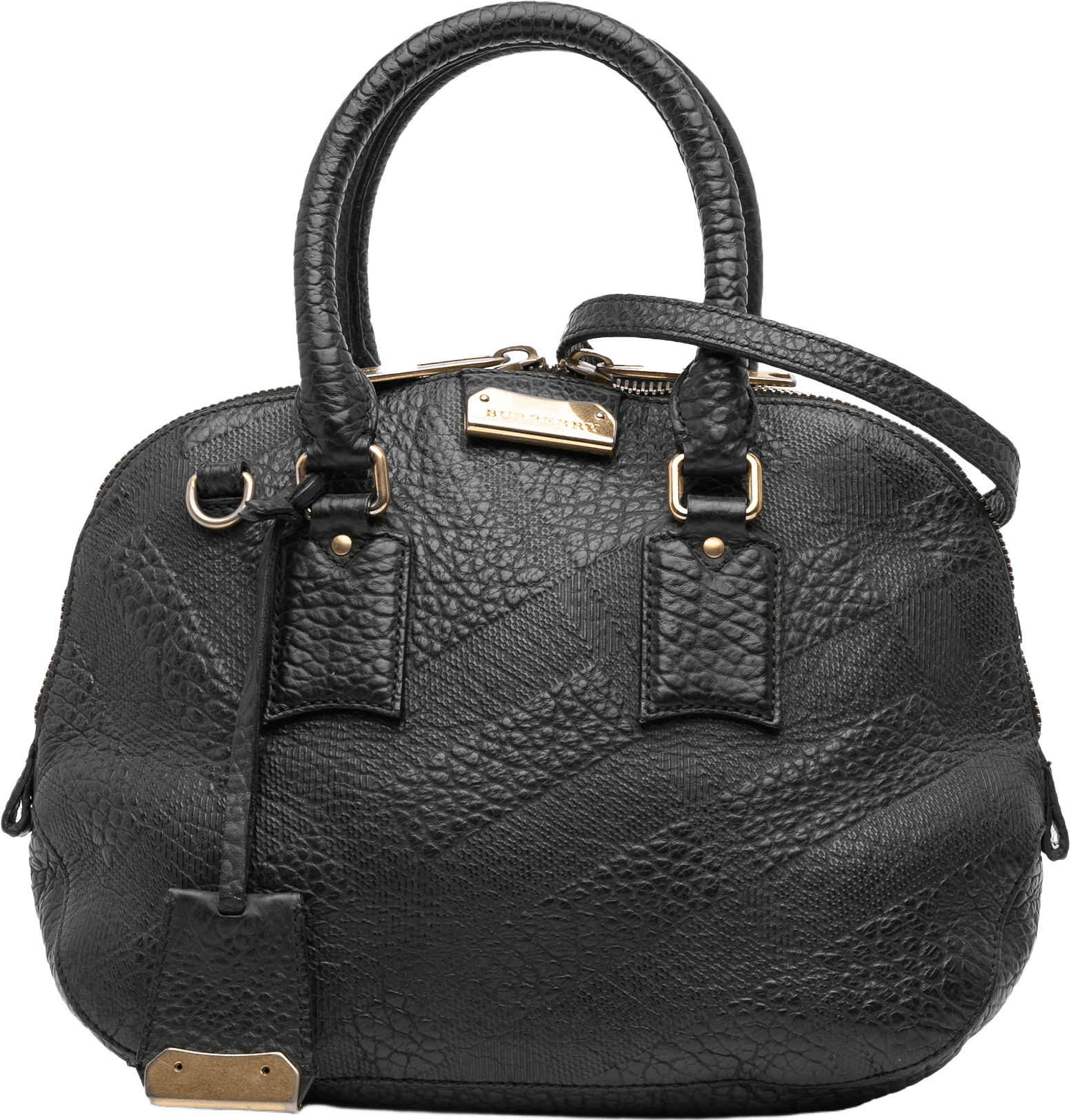 Burberry Small Heritage Grain Check Embossed Orchard Bowling Bag, från Luxclusif, i färgen black.