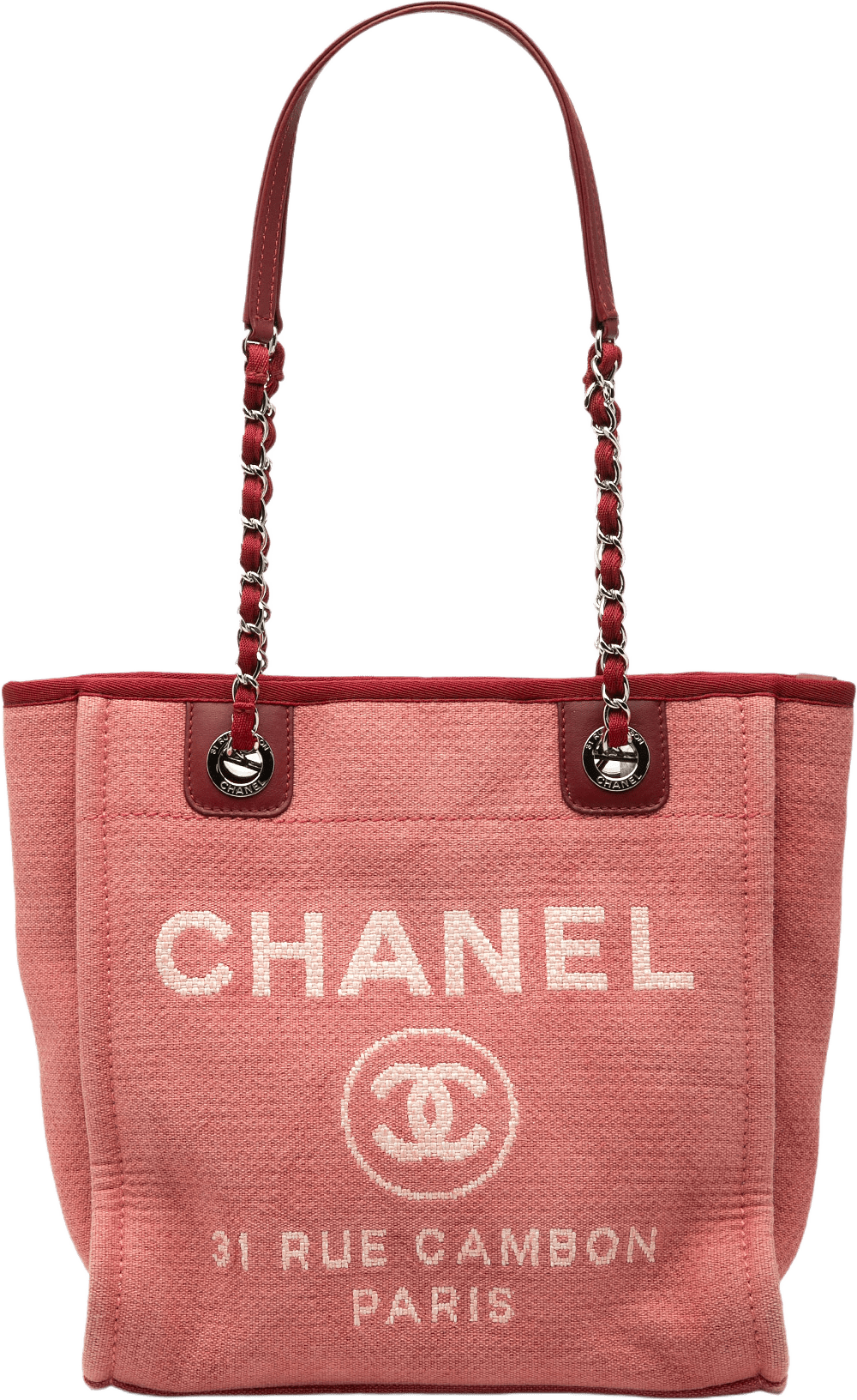 Chanel Mini Canvas Deauville Tote, från Luxclusif, i färgen indian red.