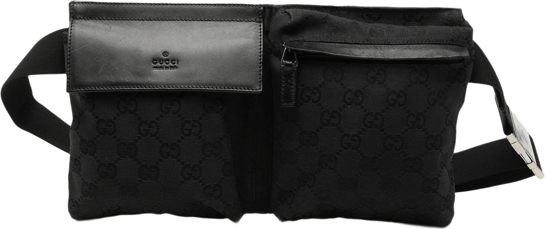 Gucci Gg Canvas Double Pocket Belt Bag, från Luxclusif, i färgen black.