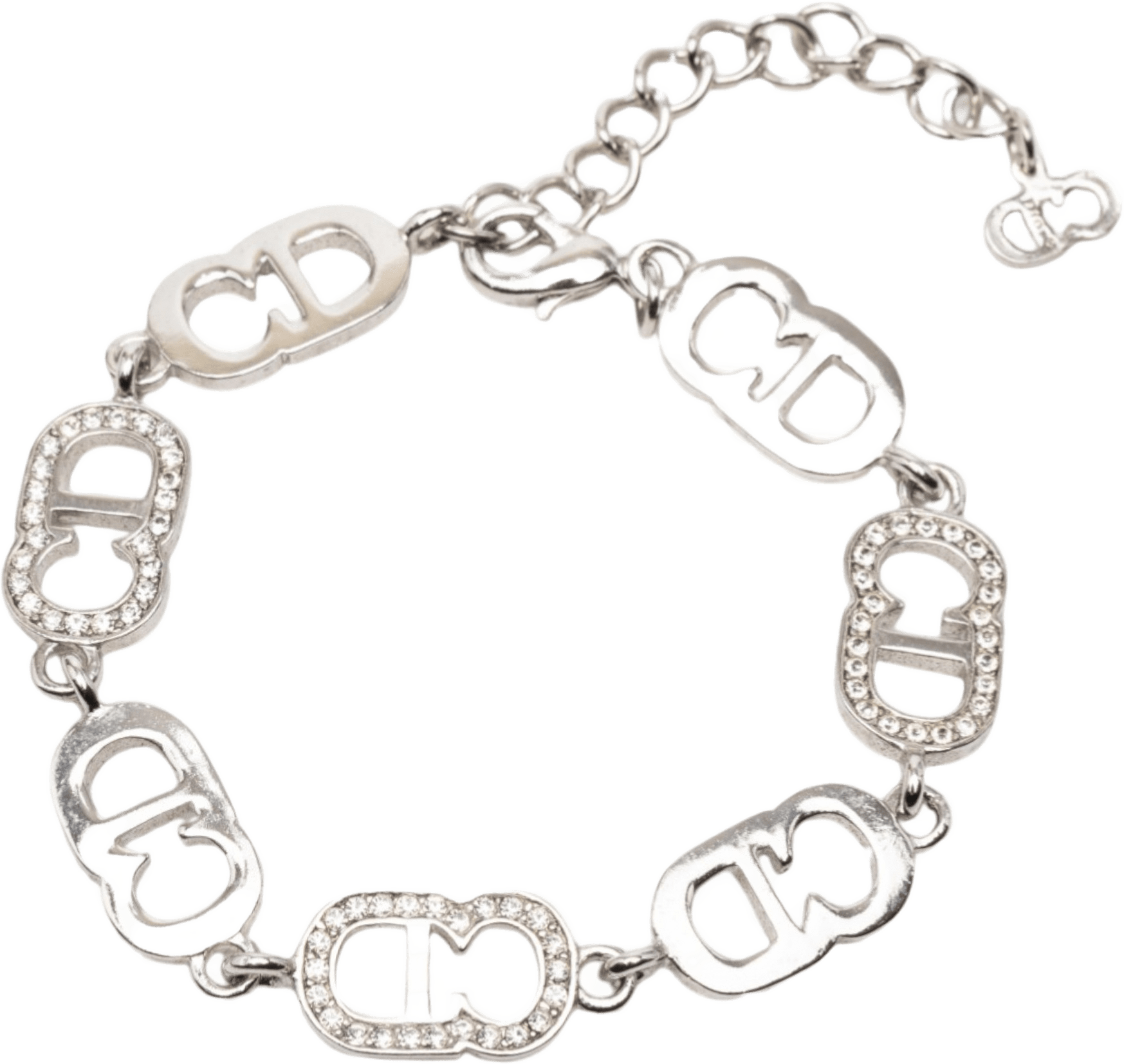 Dior Silver Plated Rhinestone Cd Logo Link Bracelet, från Luxclusif, i färgen silver.