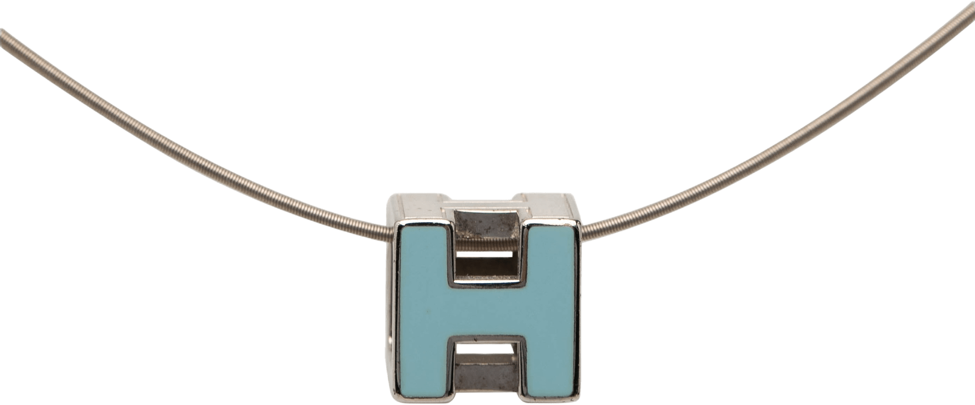 Hermès Palladium Plated Lacquered Cage D H Pendant Necklace, från Luxclusif, i färgen silver.