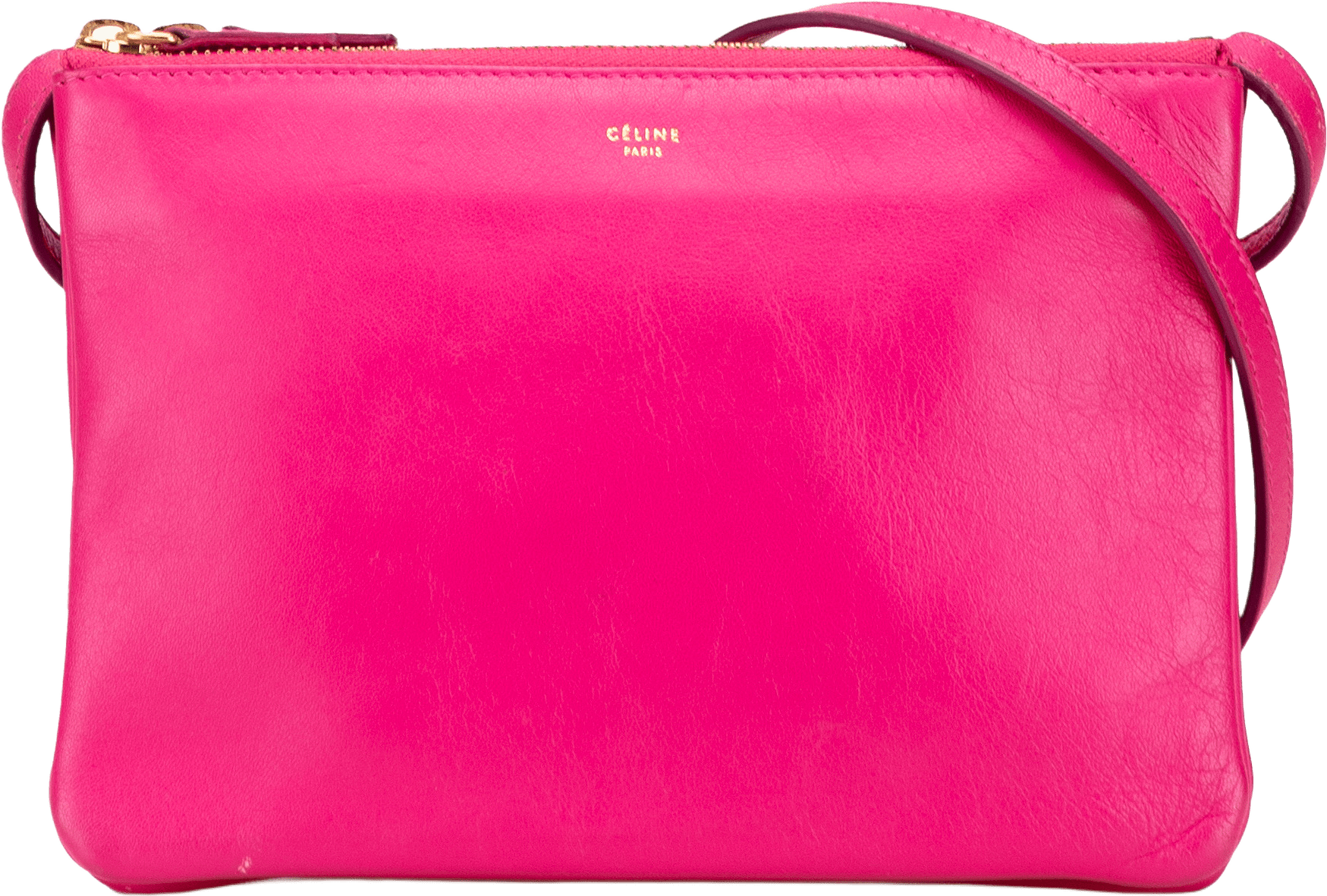 Celine Small Lambskin Trio Crossbody, från Luxclusif, i färgen hot pink.