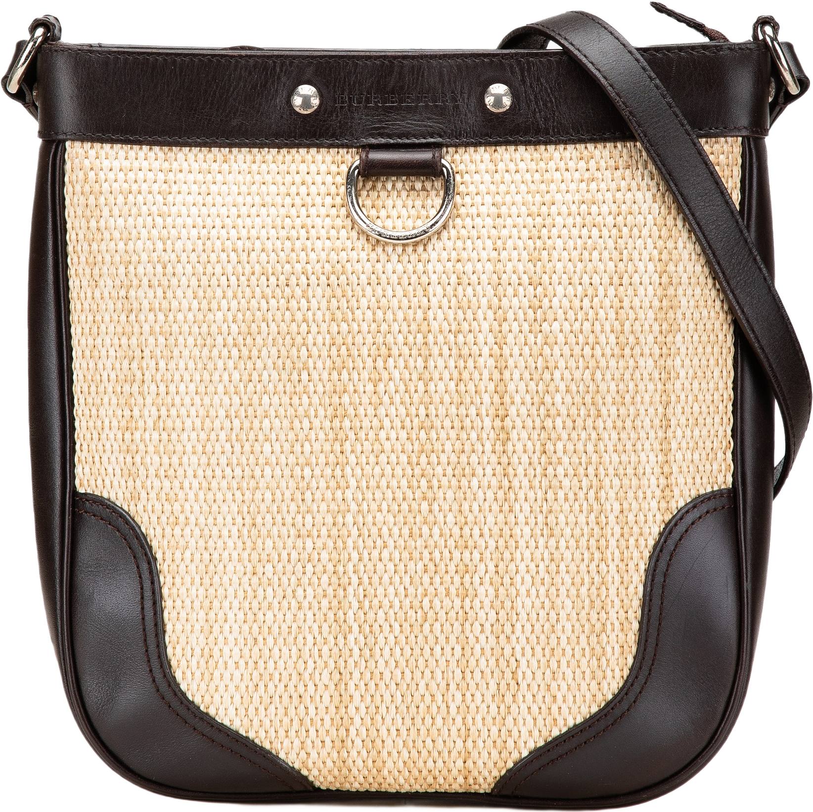 Burberry Leather Trimmed Raffia Crossbody
