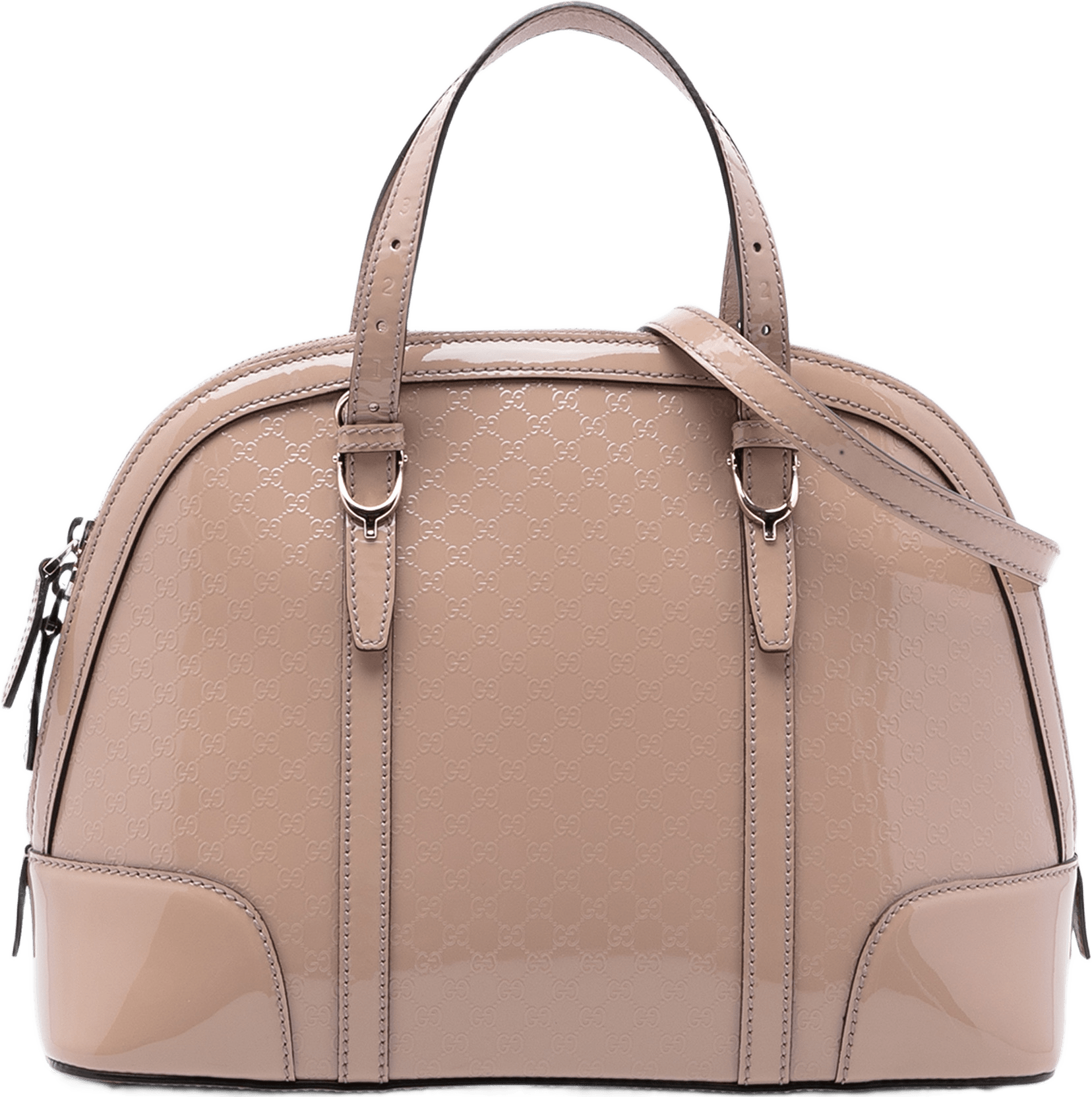 Gucci Small Microguccissima Patent Nice Satchel, från Luxclusif, i färgen beige.