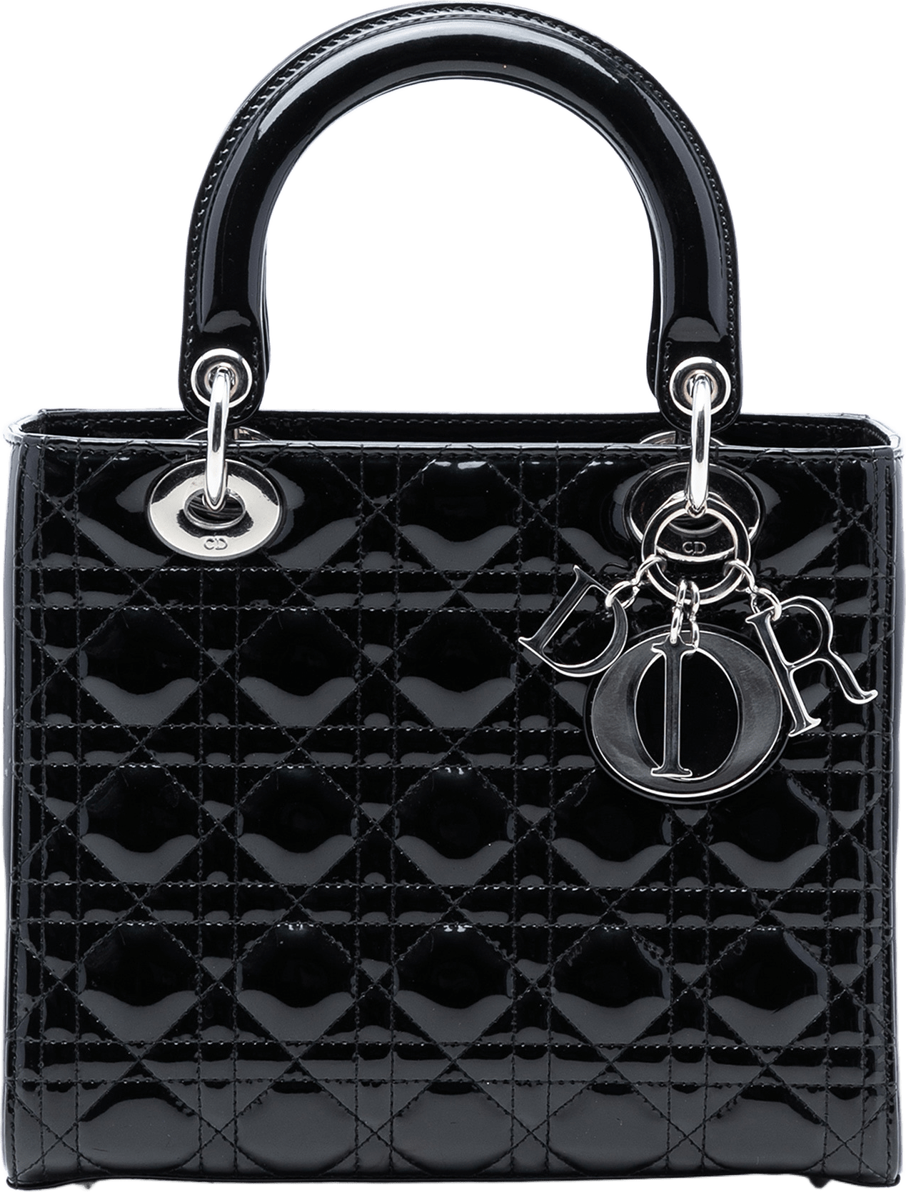 Dior Medium Patent Cannage Lady Dior, från Luxclusif, i färgen black.