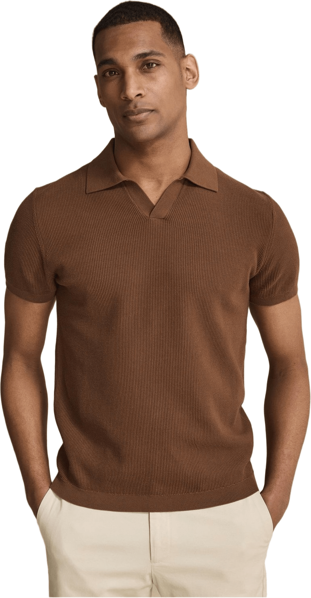 Cotton Texture Knitted Ss Polo Sweater (pascal), från John Henric, i färgen brown.