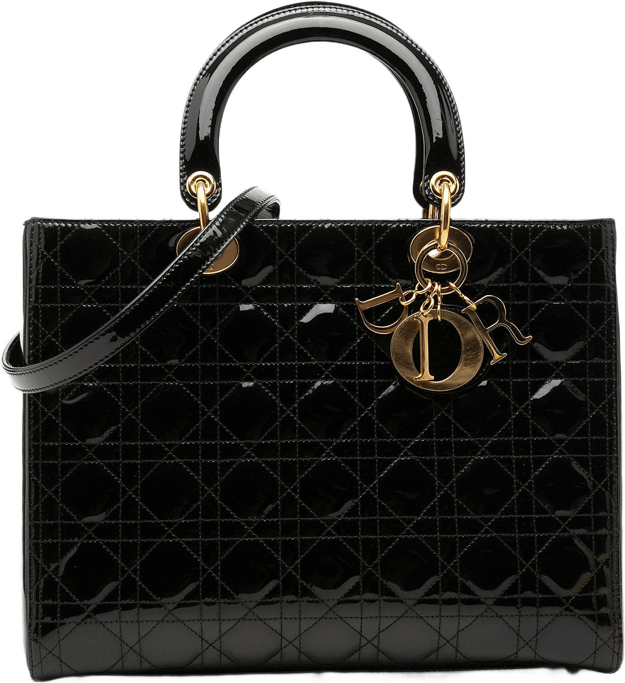 Dior Large Patent Cannage Lady Dior, från Luxclusif, i färgen black.