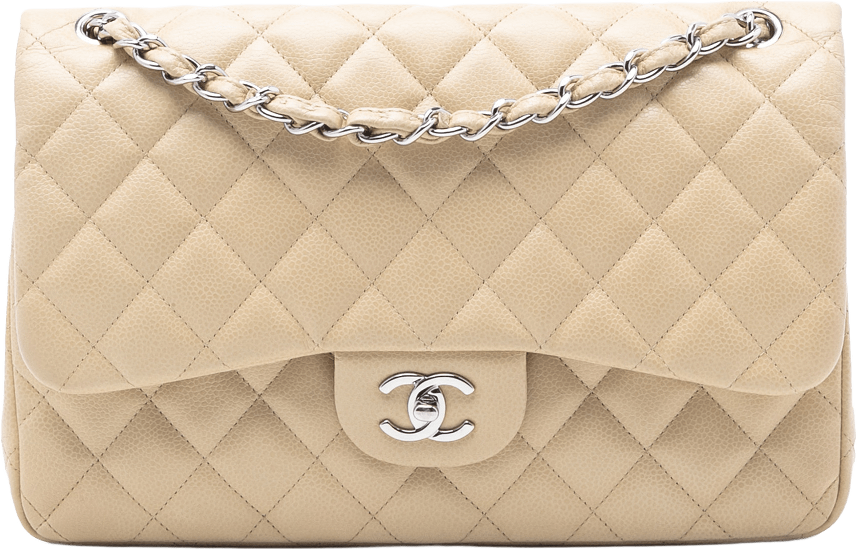 Chanel Jumbo Classic Caviar Double Flap, från Luxclusif, i färgen light beige.